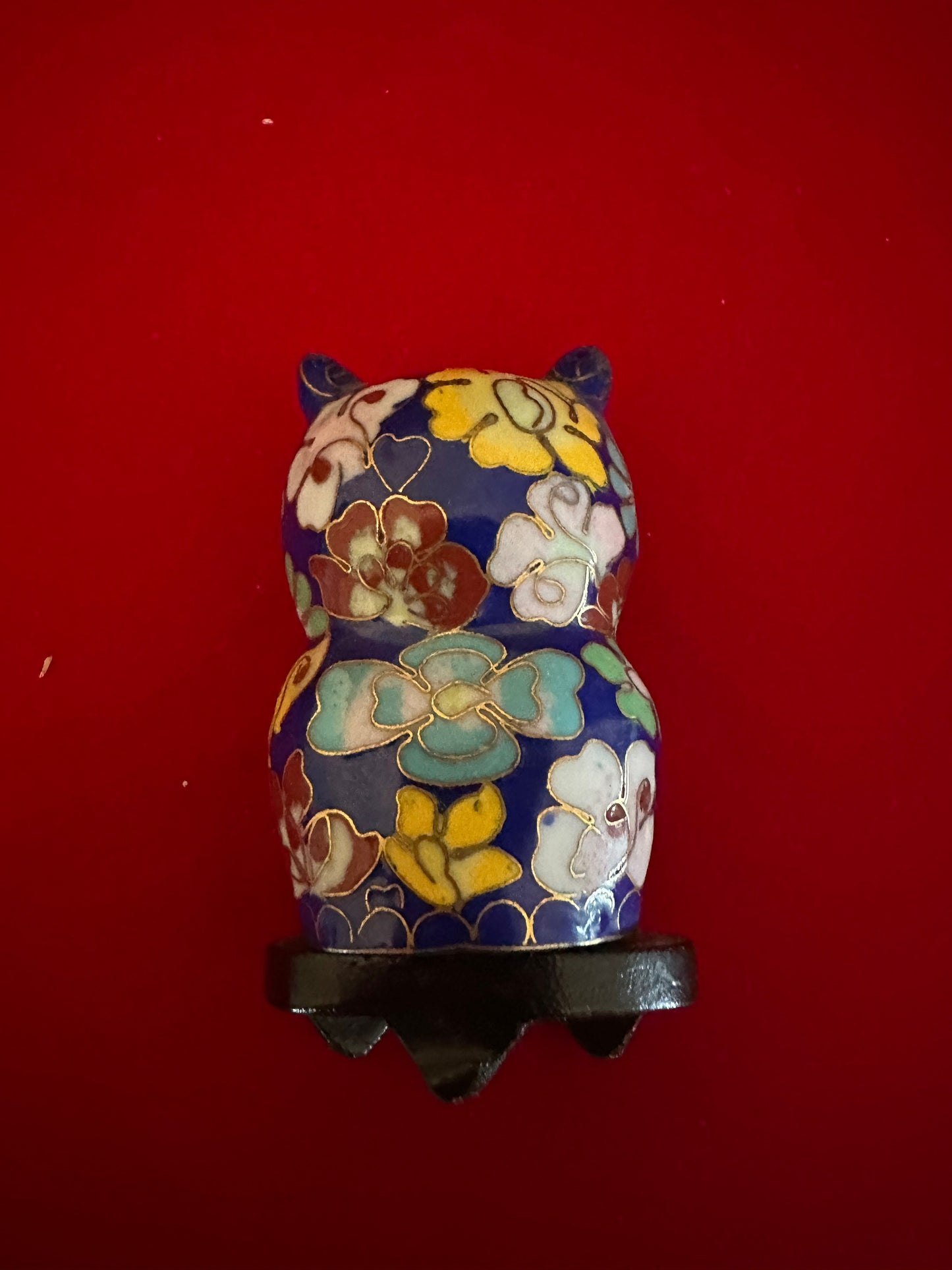 Vintage Cloisonné Enamel Owl Statue on a Stool, Owl on a Base, Enameled Cobalt Blue Owl Figurine, Lover Antiques and Vintage