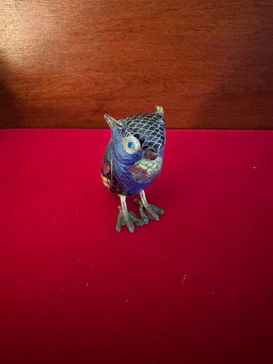 Vintage Cloisonné Brass Enameled Standing Owl Statue, Colorful Enameled Owl Figurine, Lover Antiques and Vintage