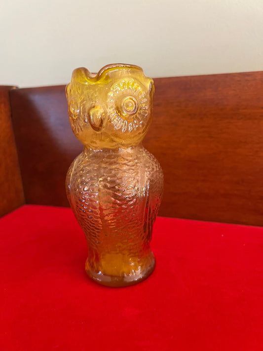 Vintage Amber Kanawha Owl Pitcher, Hand Blown Amber Owl Pitcher, Lover Antiques and Vintage