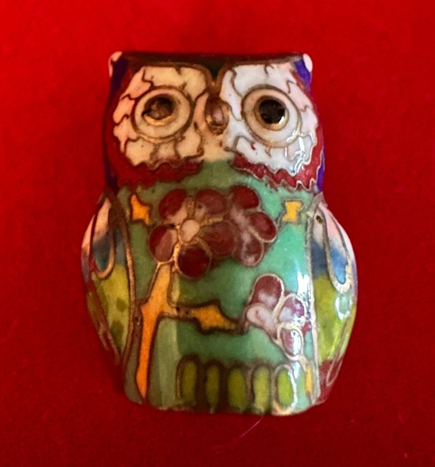 Vintage Cloisonné Enamel Owl Statue, Small Enameled Owl Figurine, Lover Antiques and Vintage
