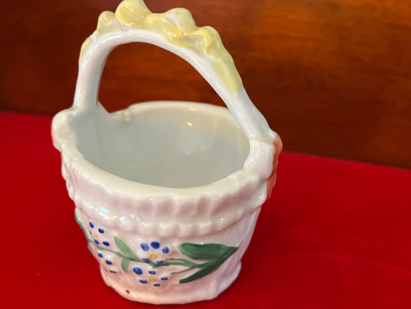 Vintage Hand Painted Ceramic Basket with Handle, Delicate Ceramic Basket, Lover Antiques and Vintage
