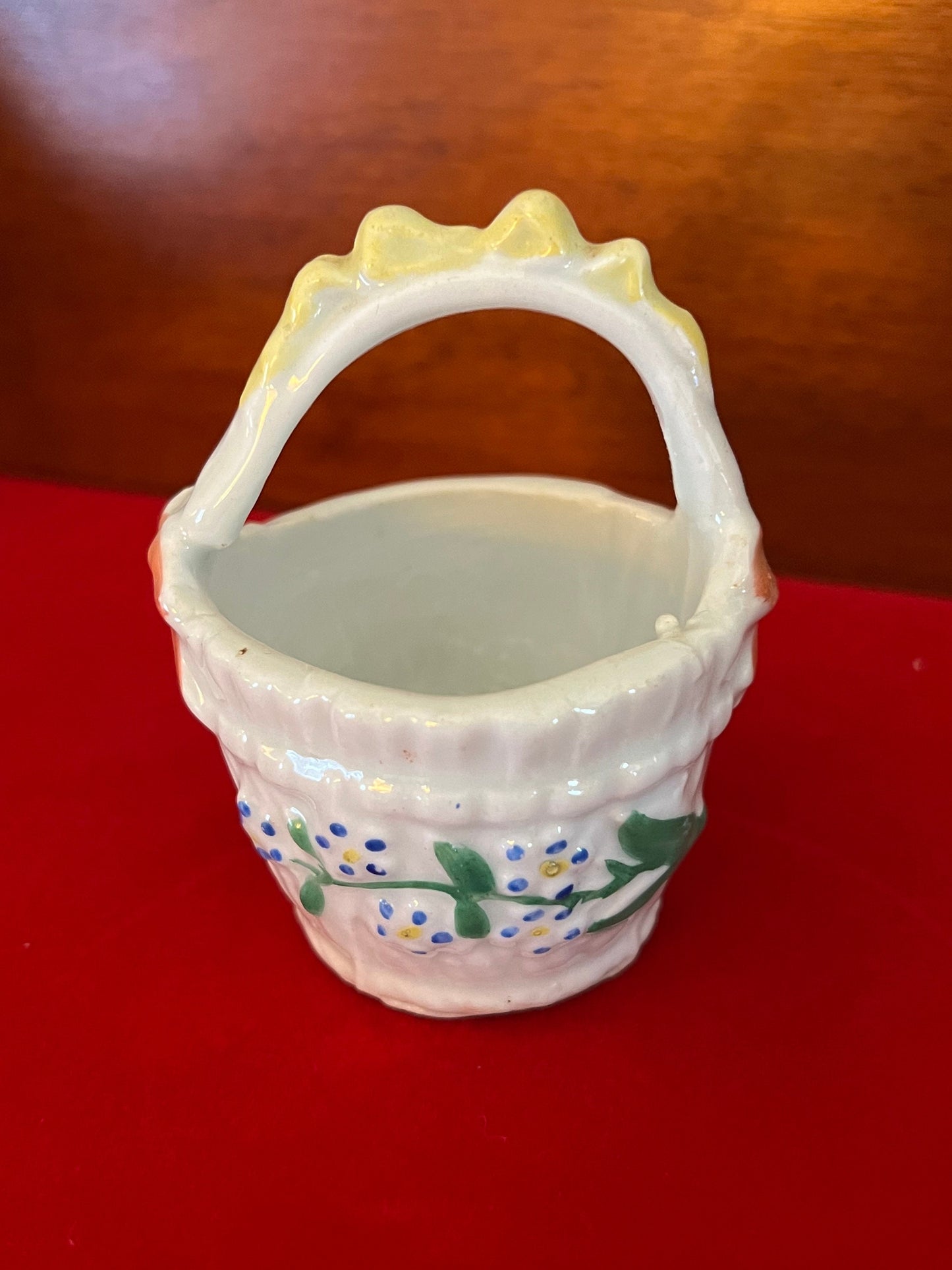 Vintage Hand Painted Ceramic Basket with Handle, Delicate Ceramic Basket, Lover Antiques and Vintage
