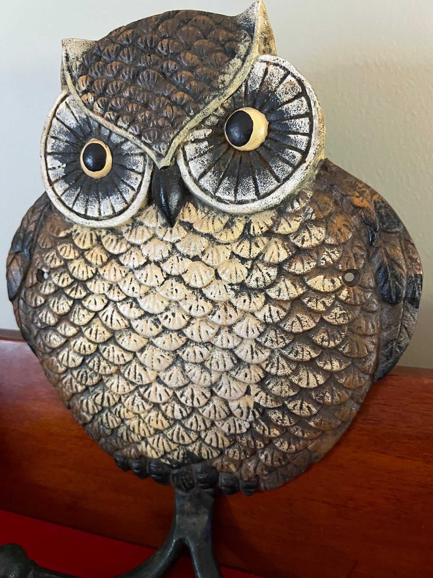 Vintage Cast Iron Owl Coat Holder, Cast Iron Owl Stand, Owl Holder Stand, Lover Antiques and Vintage