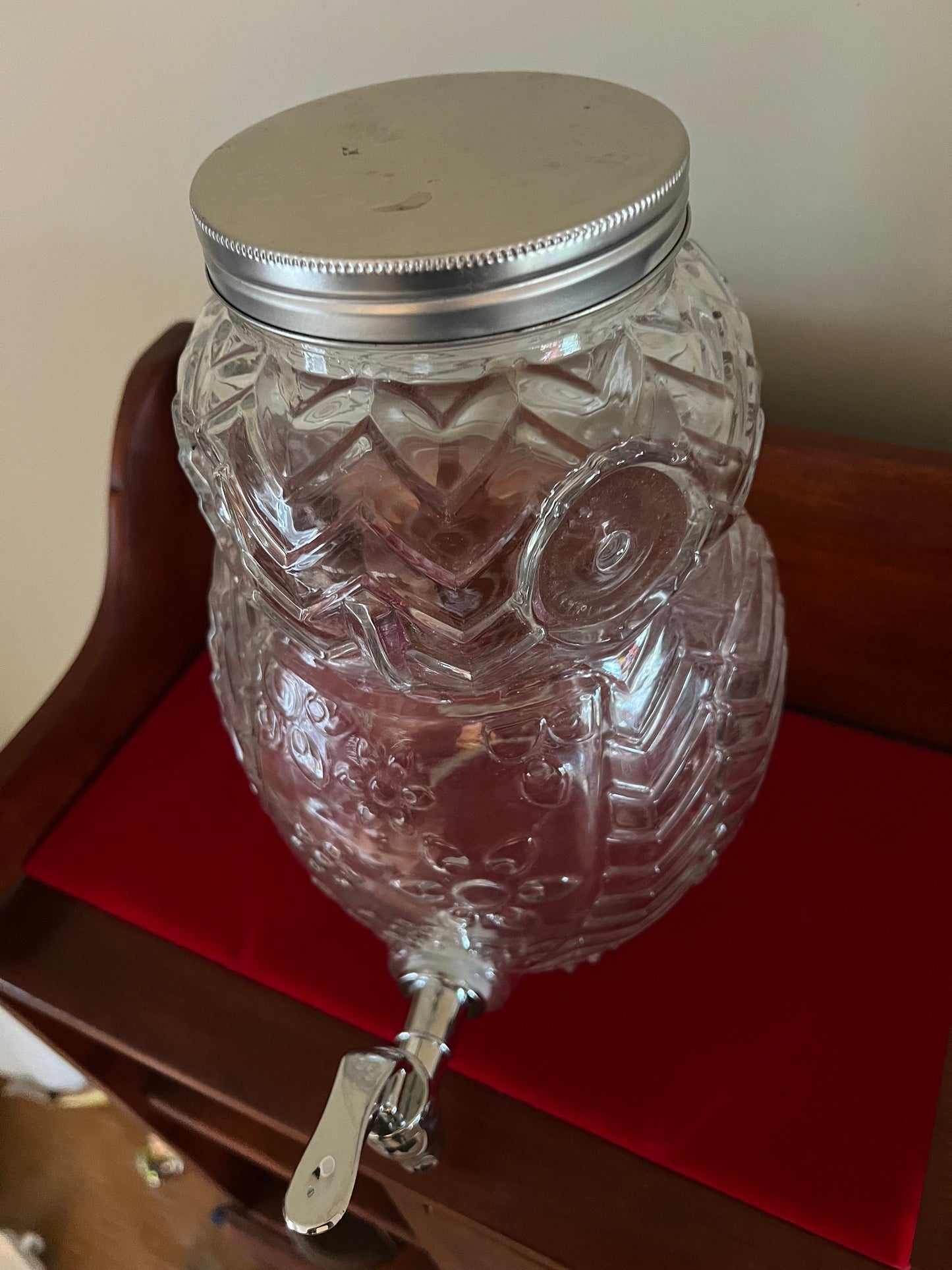 Vintage Glass Owl Dispenser with Spout, Owl Decanter with Spigot, Owl Shaped Glass Beverage Dispenser 5 Liters, Lover Antiques and Vintage
