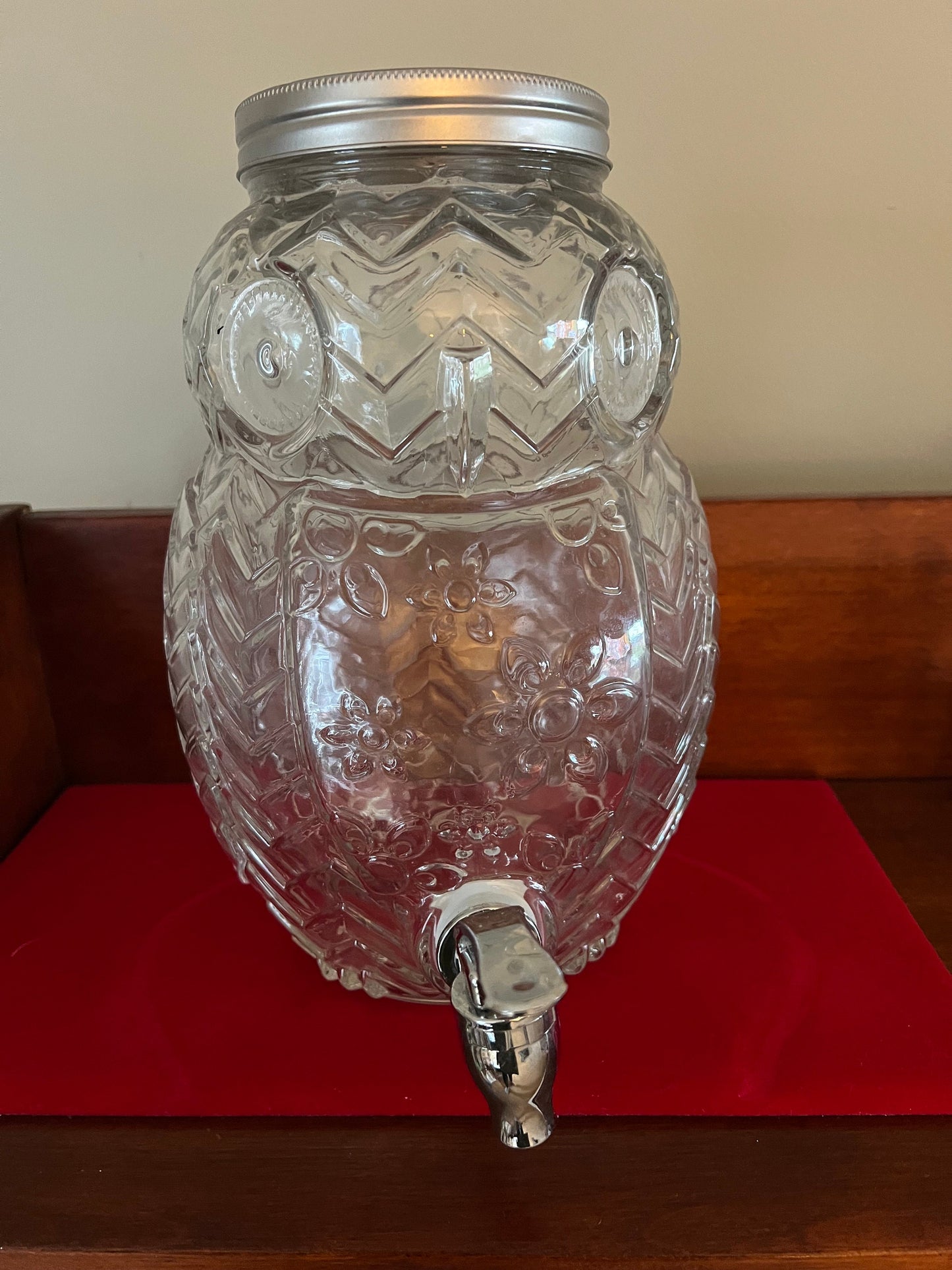 Vintage Glass Owl Dispenser with Spout, Owl Decanter with Spigot, Owl Shaped Glass Beverage Dispenser 5 Liters, Lover Antiques and Vintage