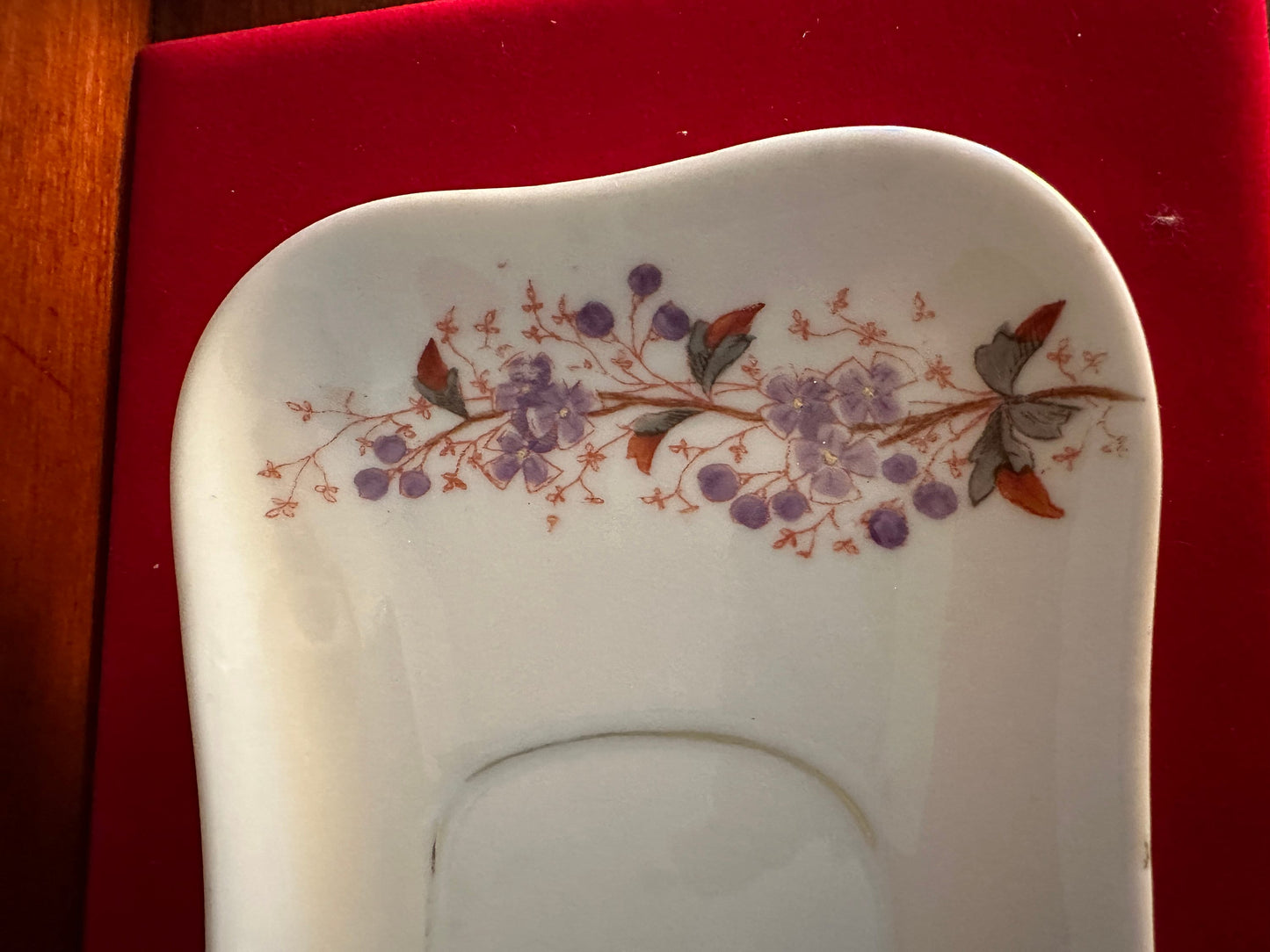 Antique Gutherz Carlsbad Porcelain Purple Florals Dish Tray, Stamped 1460 43, Lover Antiques and Vintage