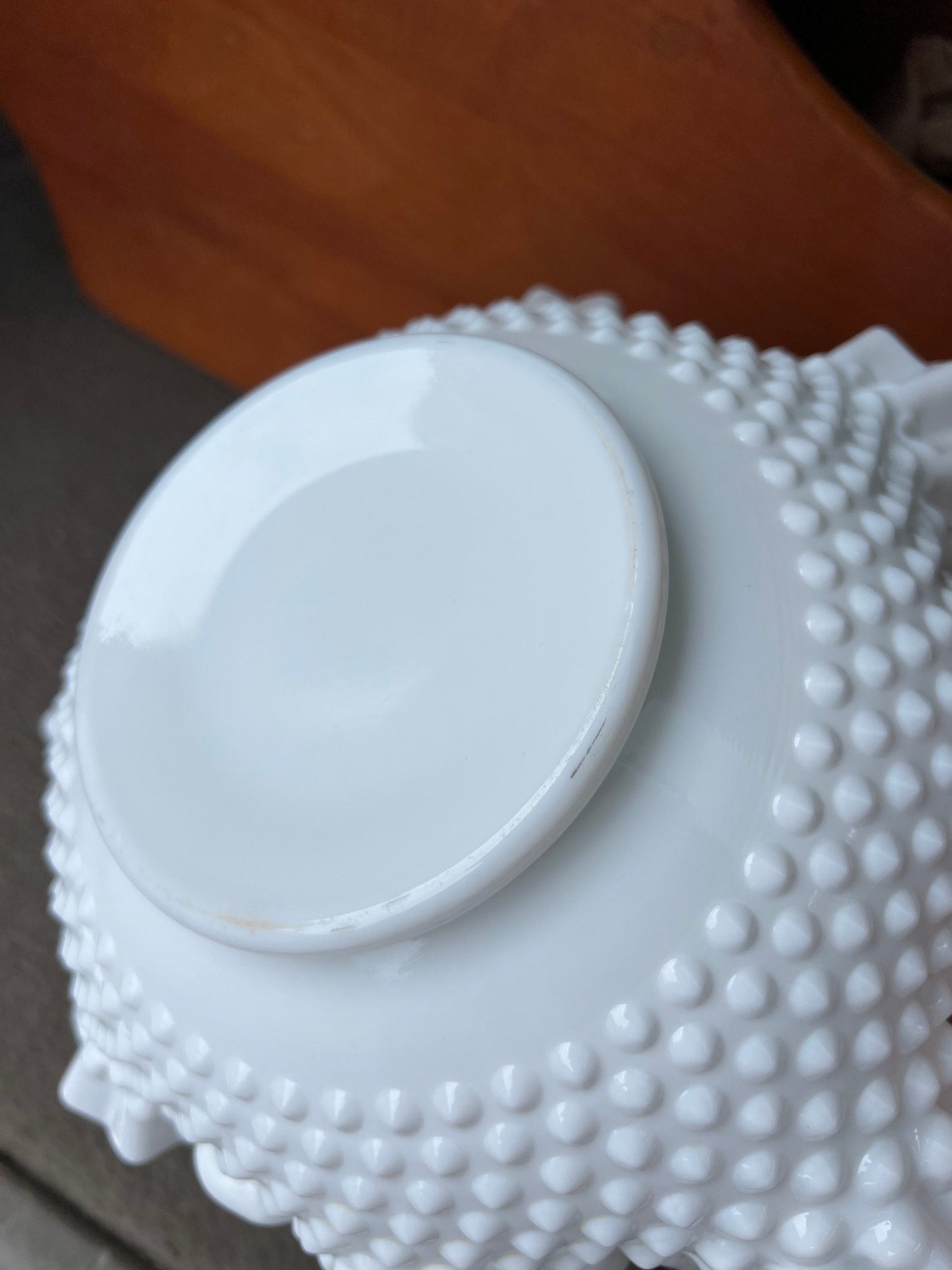 Fenton Large White Hobnail Ruffled Milk Glass Basket, White Fenton Large Basket, Ruffled Art Glass, Lover Antiques and Vintage