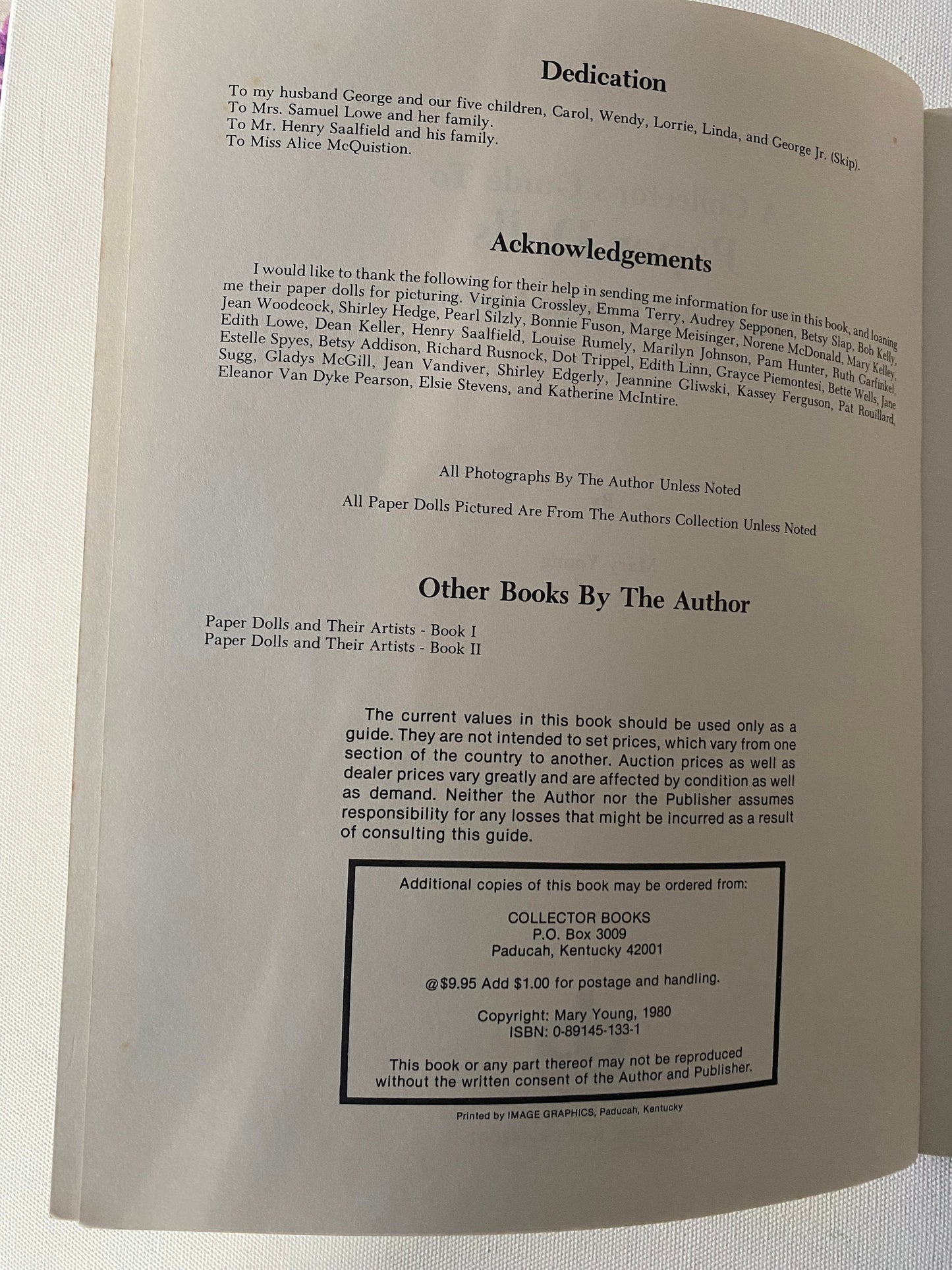 A Collector’s Guide to Paper Dolls Book, By Mary Young, Lover Antiques and Vintage