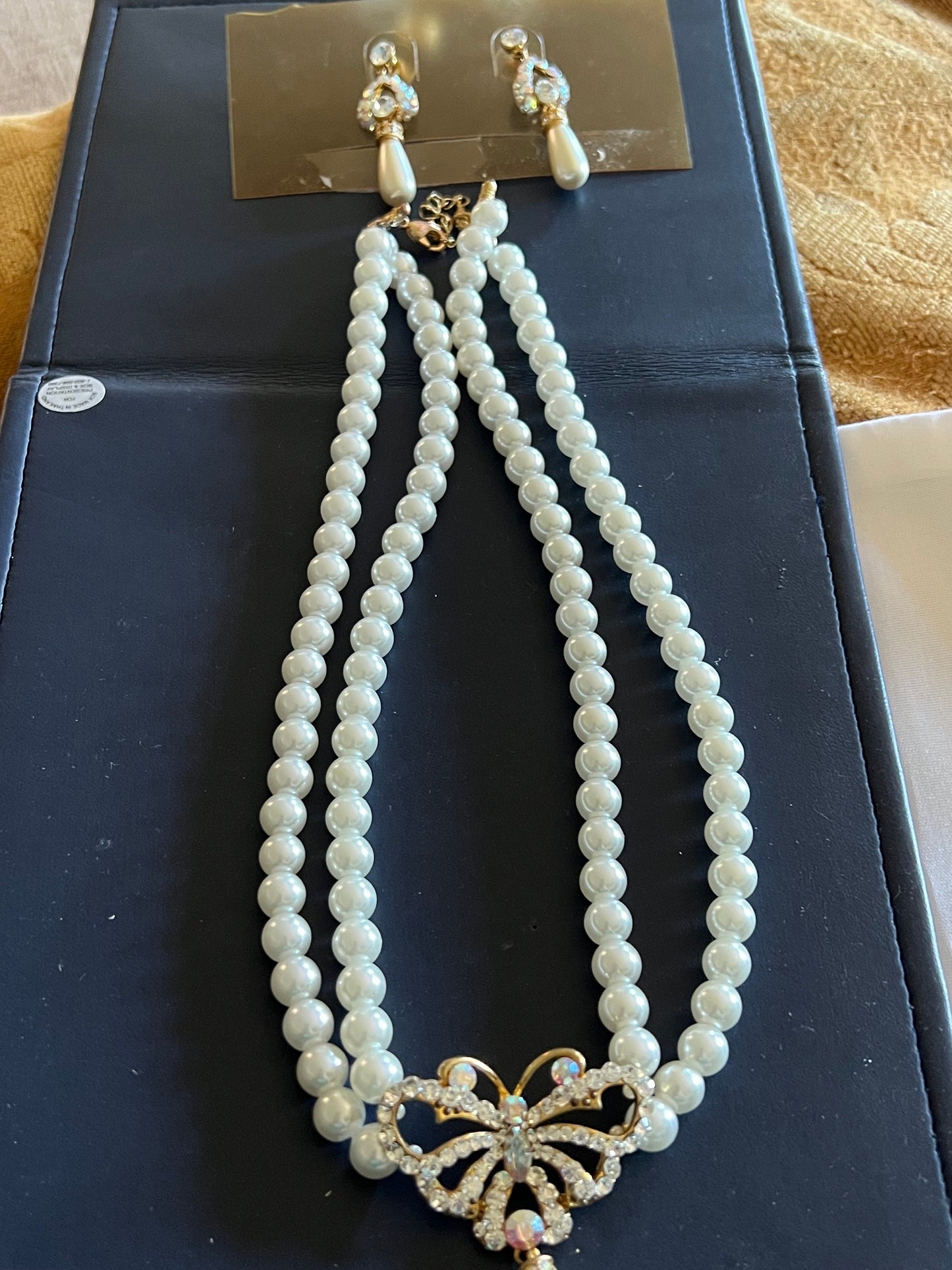 Vintage Butterfly Rhinestones and Faux Pearl Necklace & Matching Earrings Set, Michael’s Jewelers of CT, Lover Antiques and Vintage