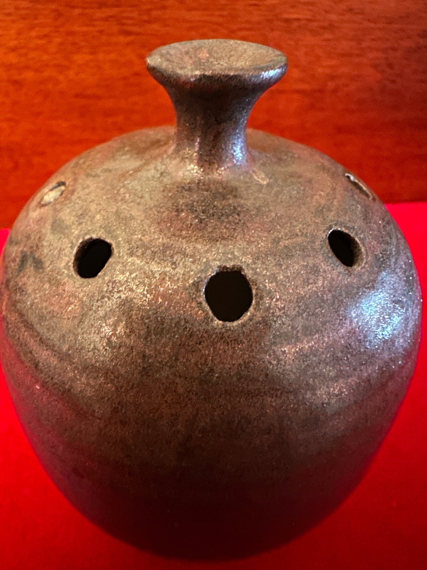 Vintage Pottery Flower Frog, Takahashi San Francisco, Japan, Brown Pottery Flower Frog Vase, Lover Antiques and Vintage