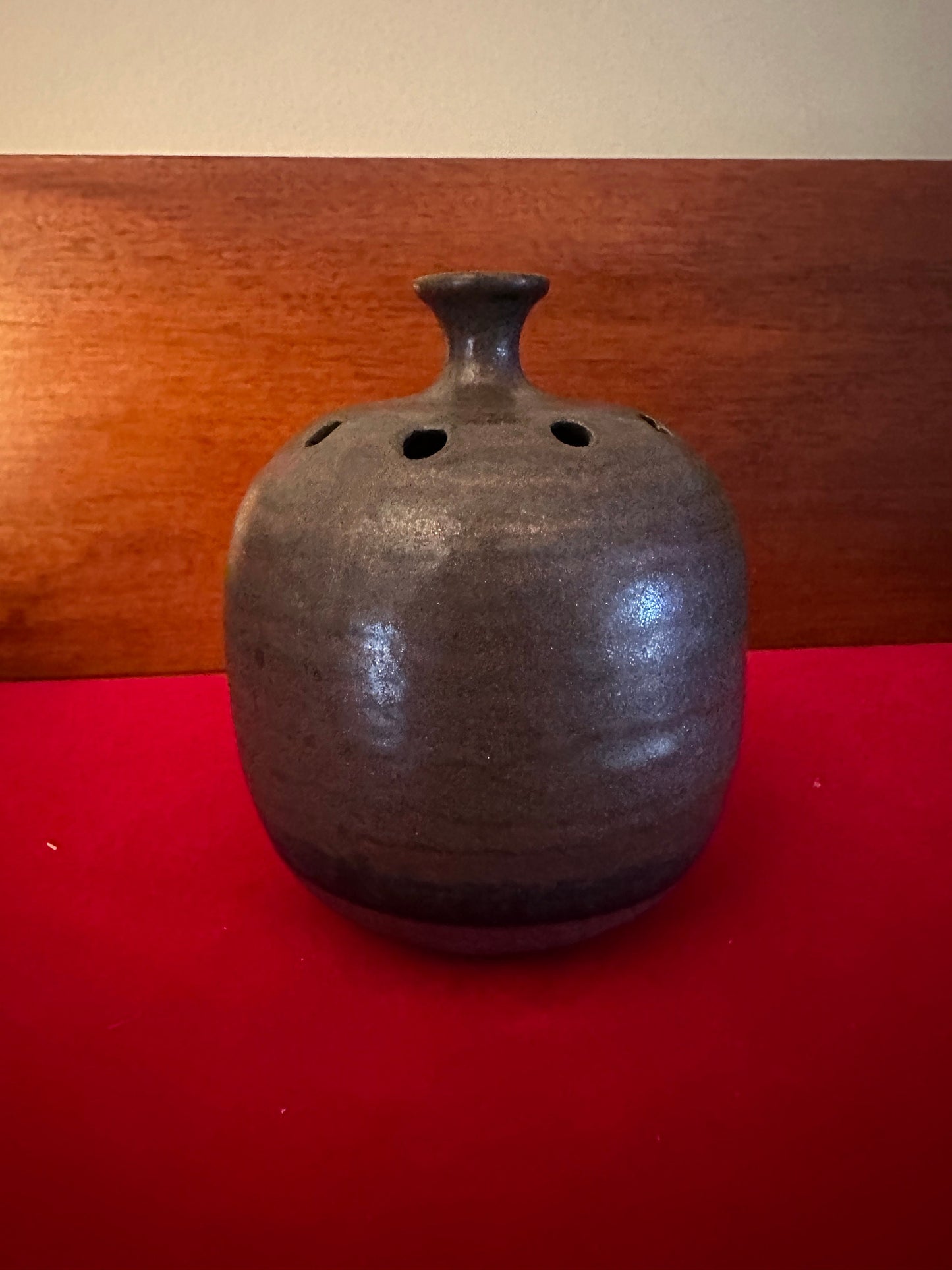 Vintage Pottery Flower Frog, Takahashi San Francisco, Japan, Brown Pottery Flower Frog Vase, Lover Antiques and Vintage