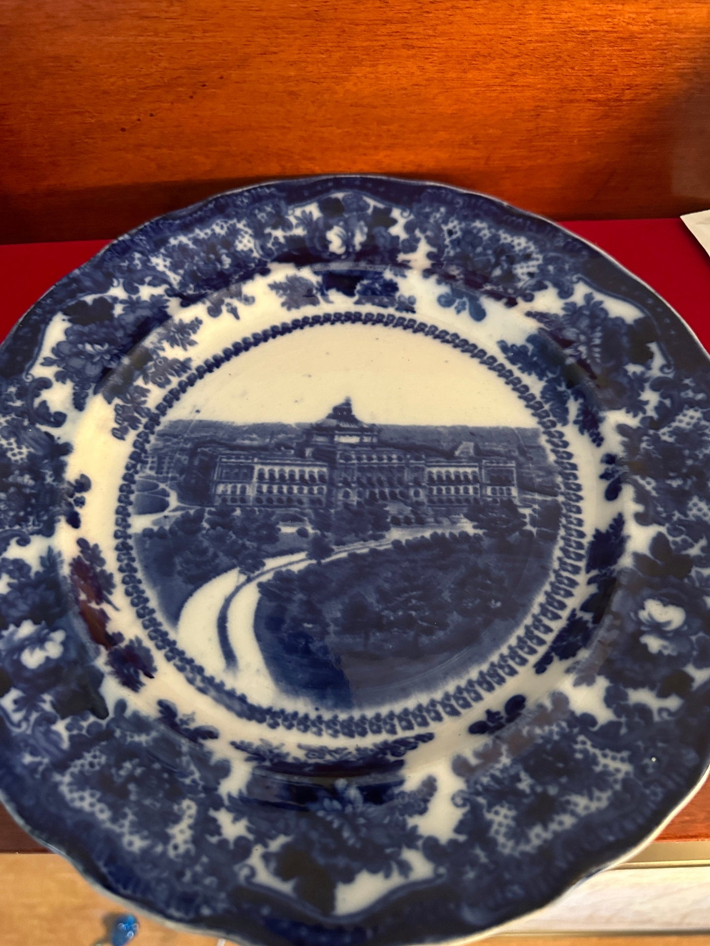 WM Adams Co “Congreggsional Library Washington” Flow Blue Plate, Made in England, Lover Antiques and Vintage