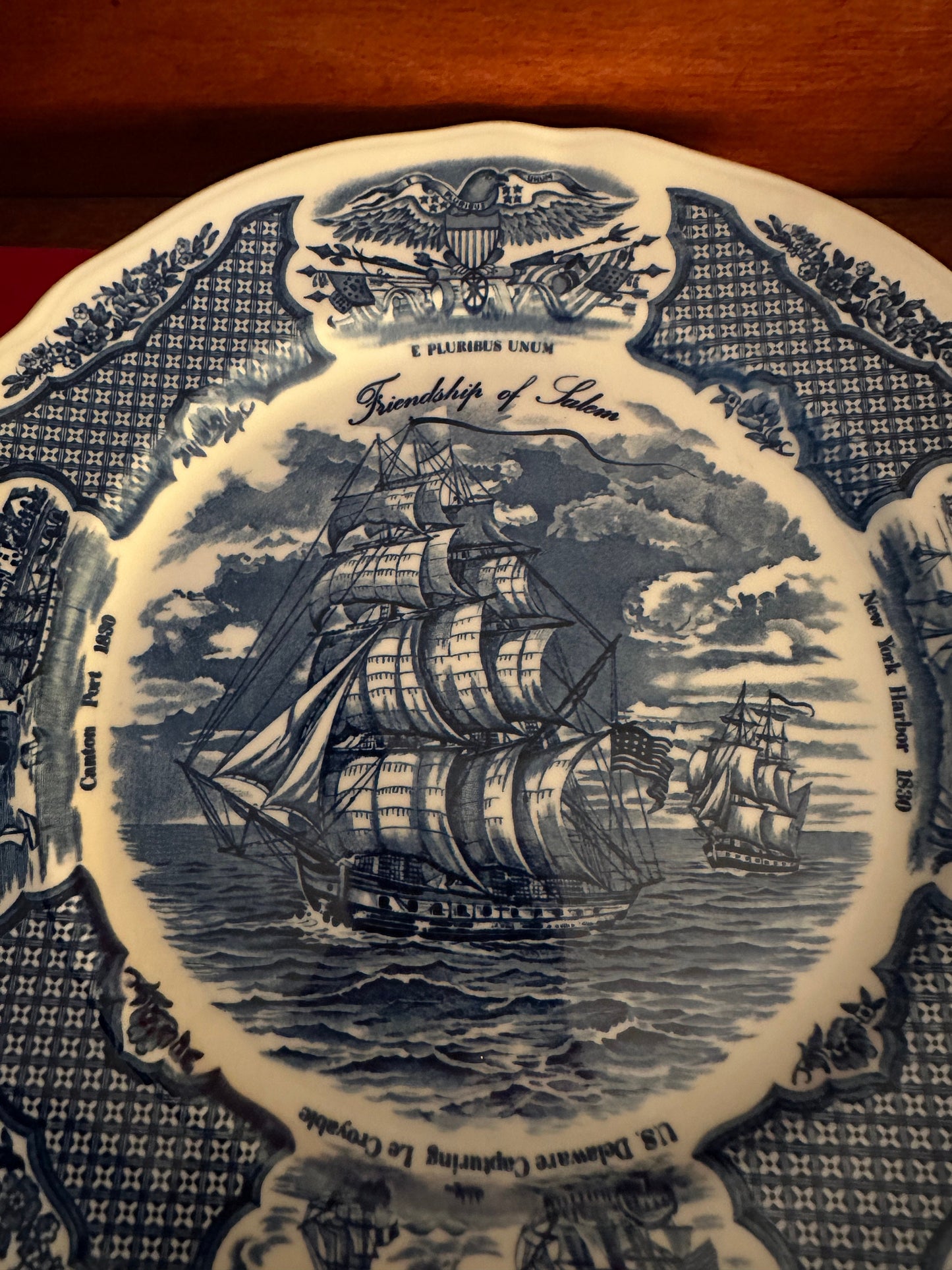 Vintage Alfred Meakin Ship Friendship of Salem, Fair Winds NY, Harbor Blue Dinner Plate, Wall Hanging, Lover Antiques and Vintage