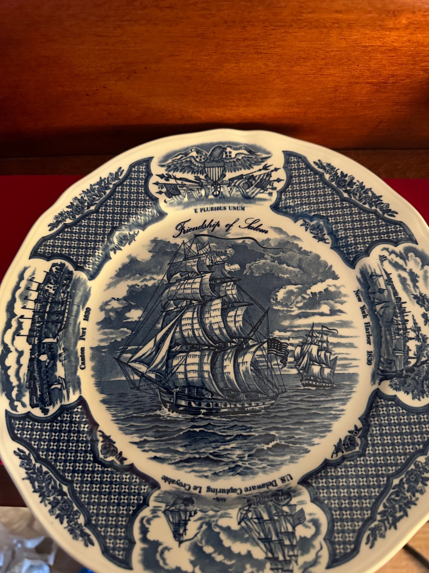 Vintage Alfred Meakin Ship Friendship of Salem, Fair Winds NY, Harbor Blue Dinner Plate, Wall Hanging, Lover Antiques and Vintage