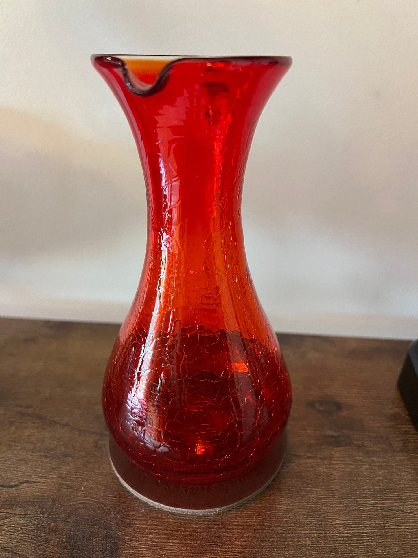 Vintage Red Amberina 7” Glass Pitcher Bud Vase, Applied Handle Red Yellow Glass, Lover Antiques and Vintage