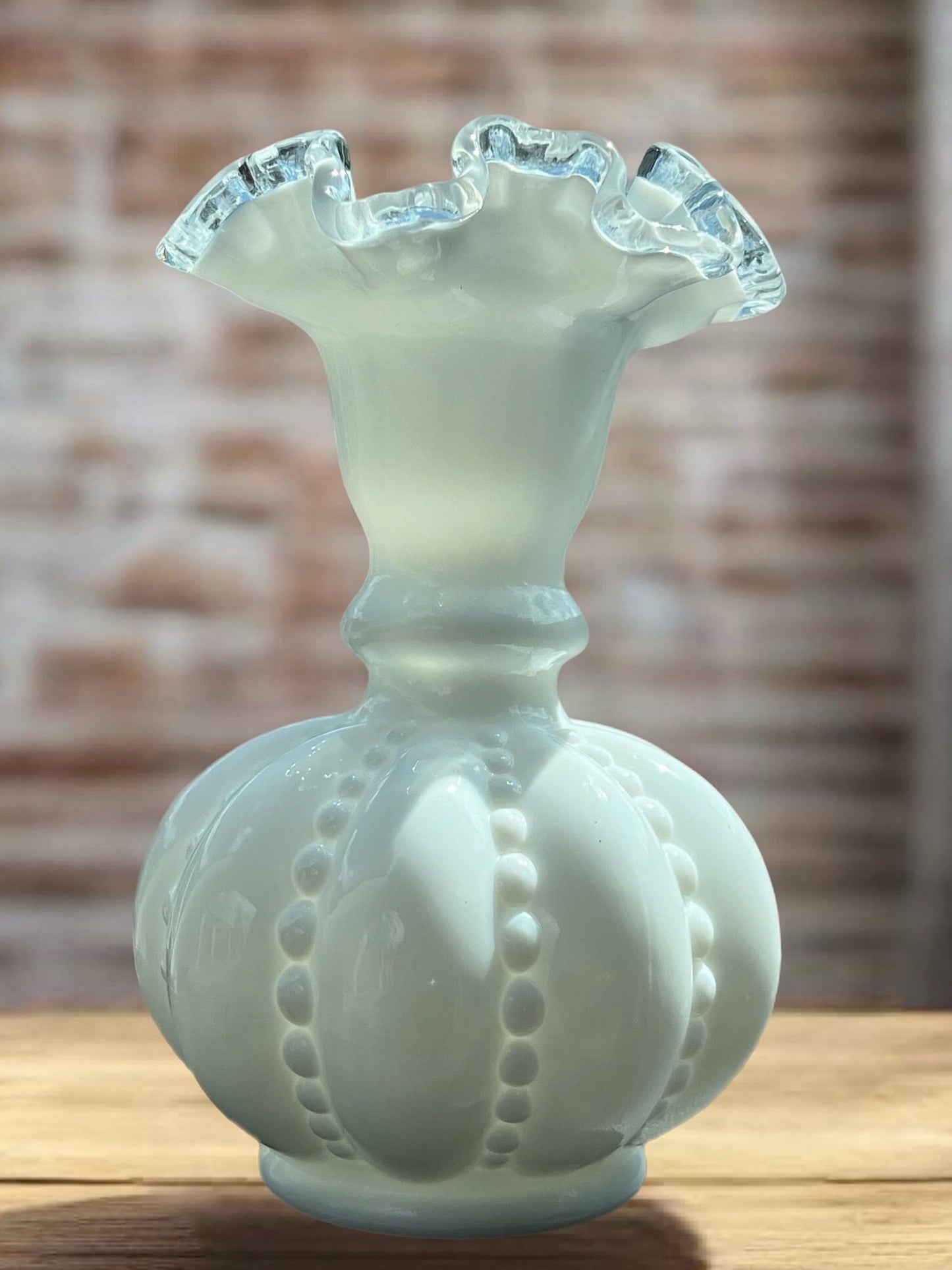 Vintage Fenton Silvercrest Beaded Melon Vase, Fenton White Milk Glass Vase, Lover Antiques and Vintage