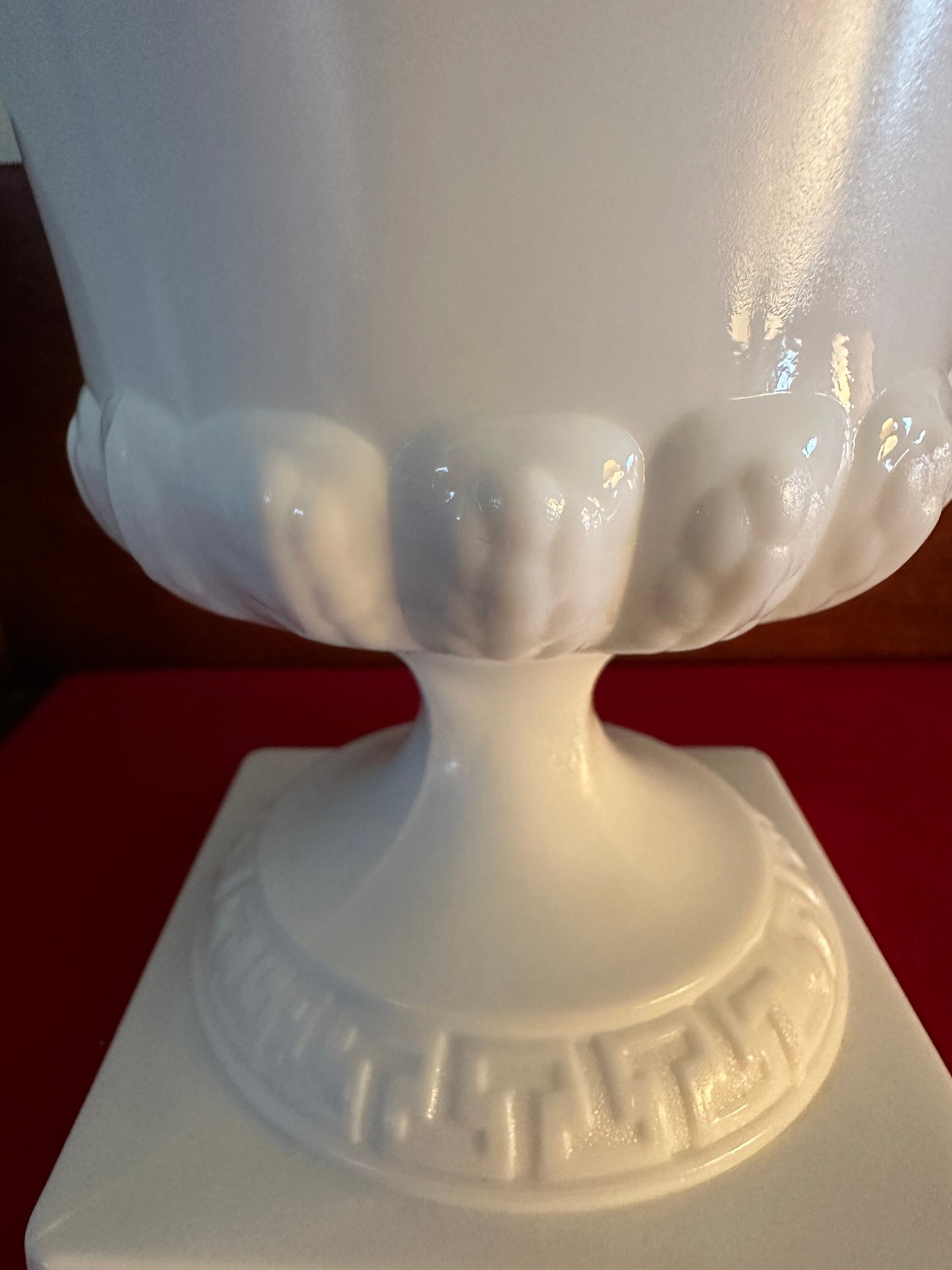 Vintage Milk Glass Urn Style Vase Planter Square Base Container Rimmed with Greek Key Lover Antiques and Vintage