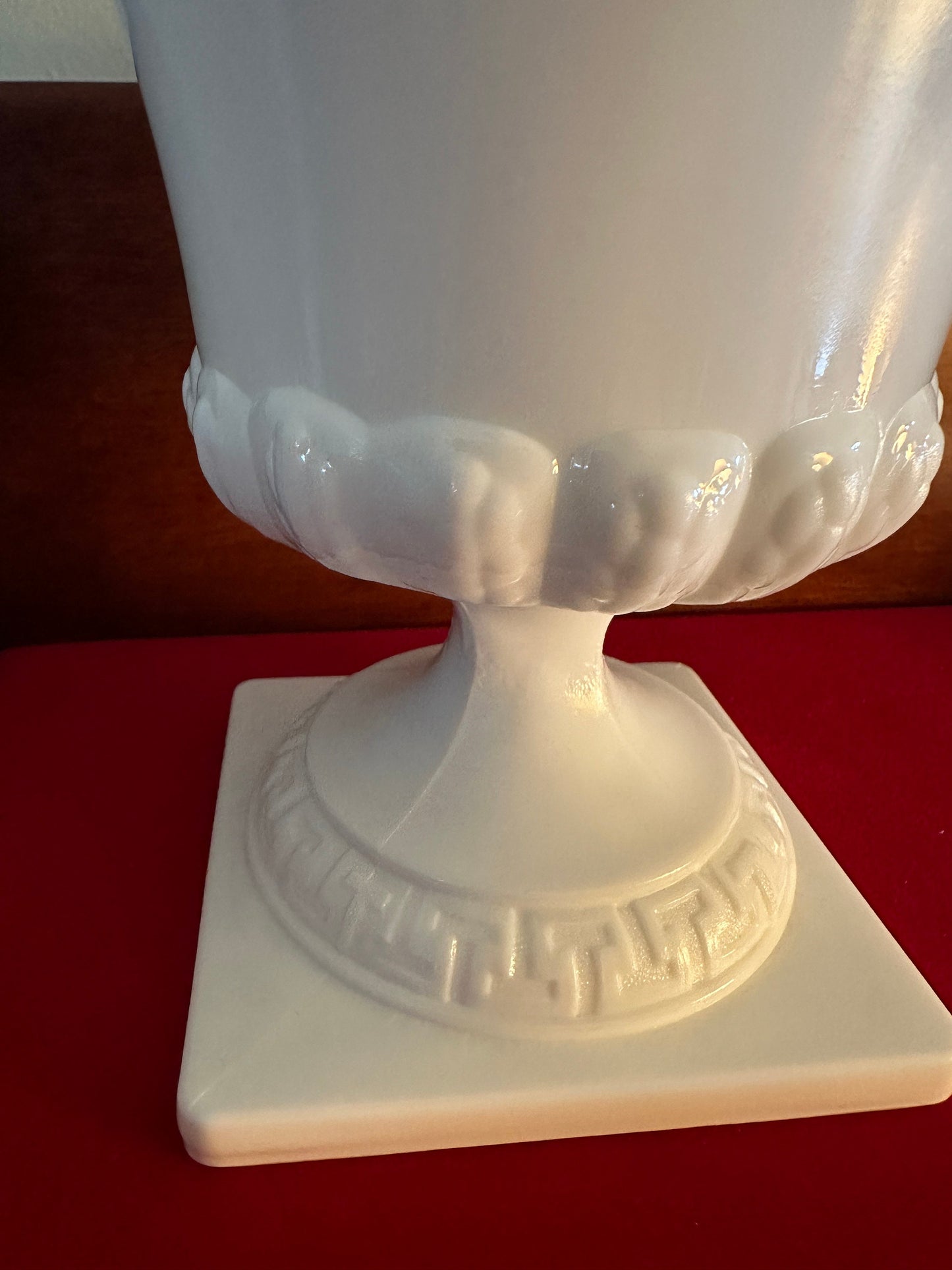 Vintage Milk Glass Urn Style Vase Planter Square Base Container Rimmed with Greek Key Lover Antiques and Vintage