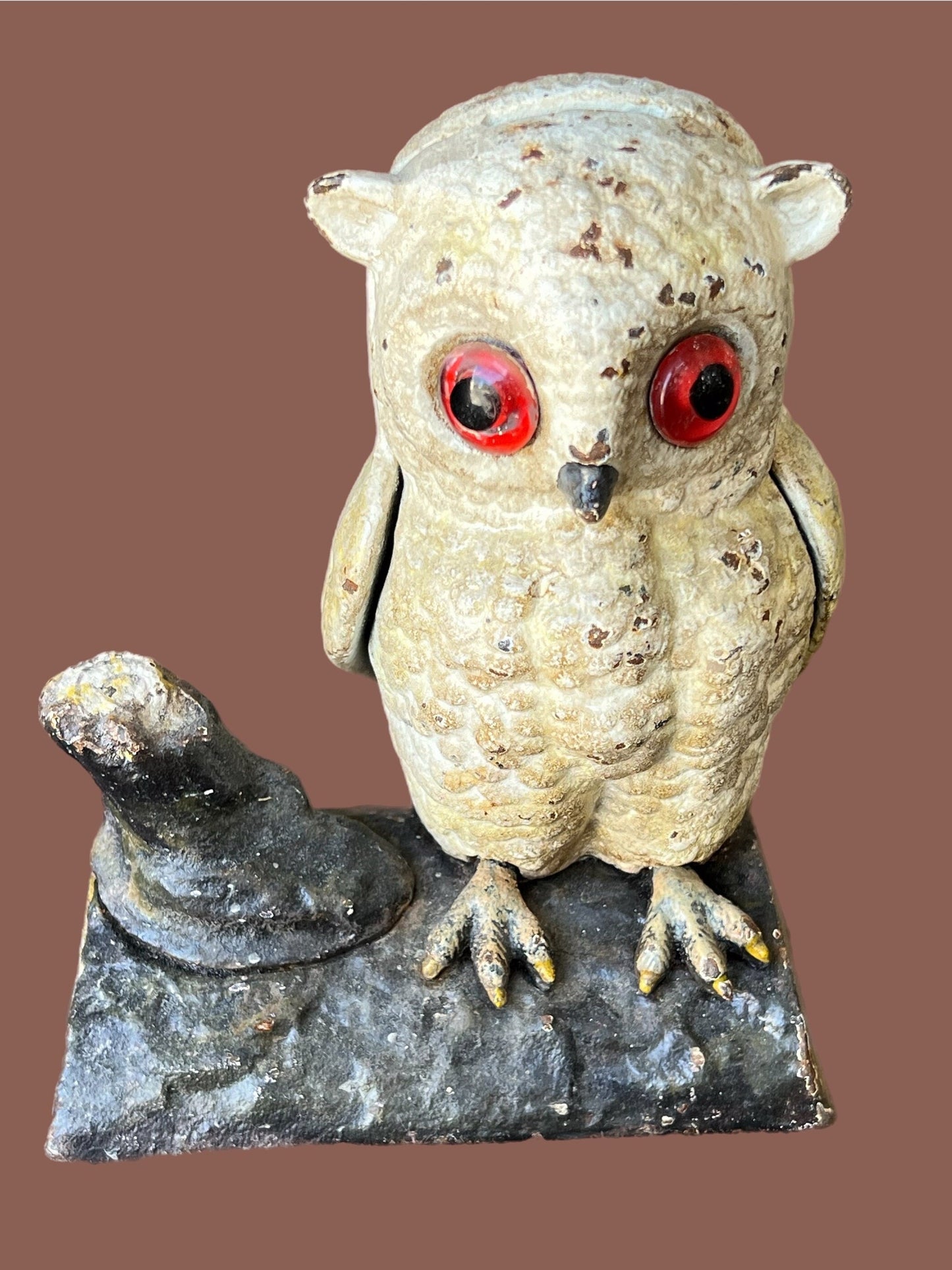 Antique Cast Iron Owl Statue, Bird Coin Bank, Owl with Glass Eyes, Lover Antiques and Vintage