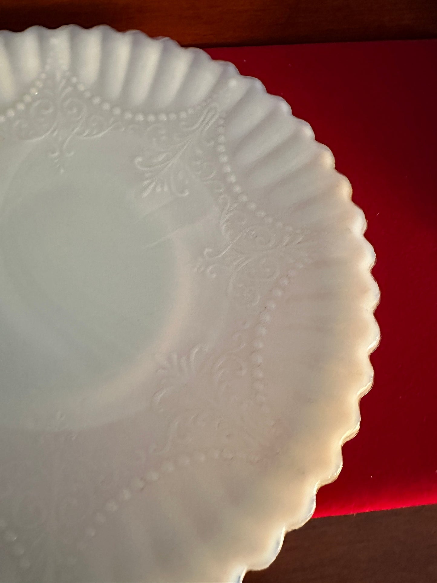 Depression Milk Glass White Monax Petalware Salad Plate, 8” Lace Pattern White Special Glass Plate Lover Antiques and Vintage