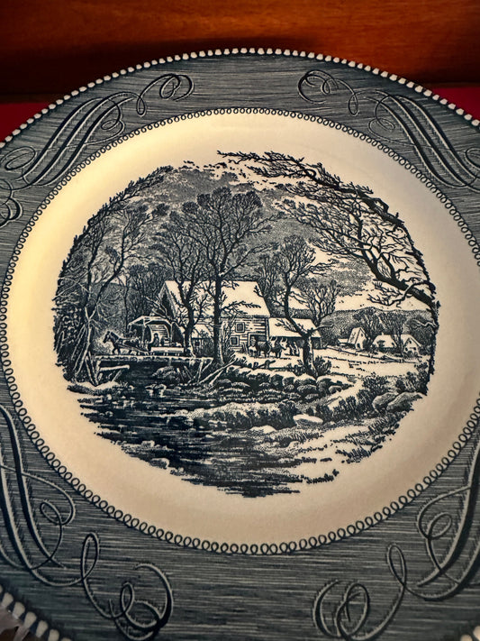 Vintage Currier & Ives Royal China Americana Blue Plate Royal-Ironstone Plate Lover Antiques and Vintage