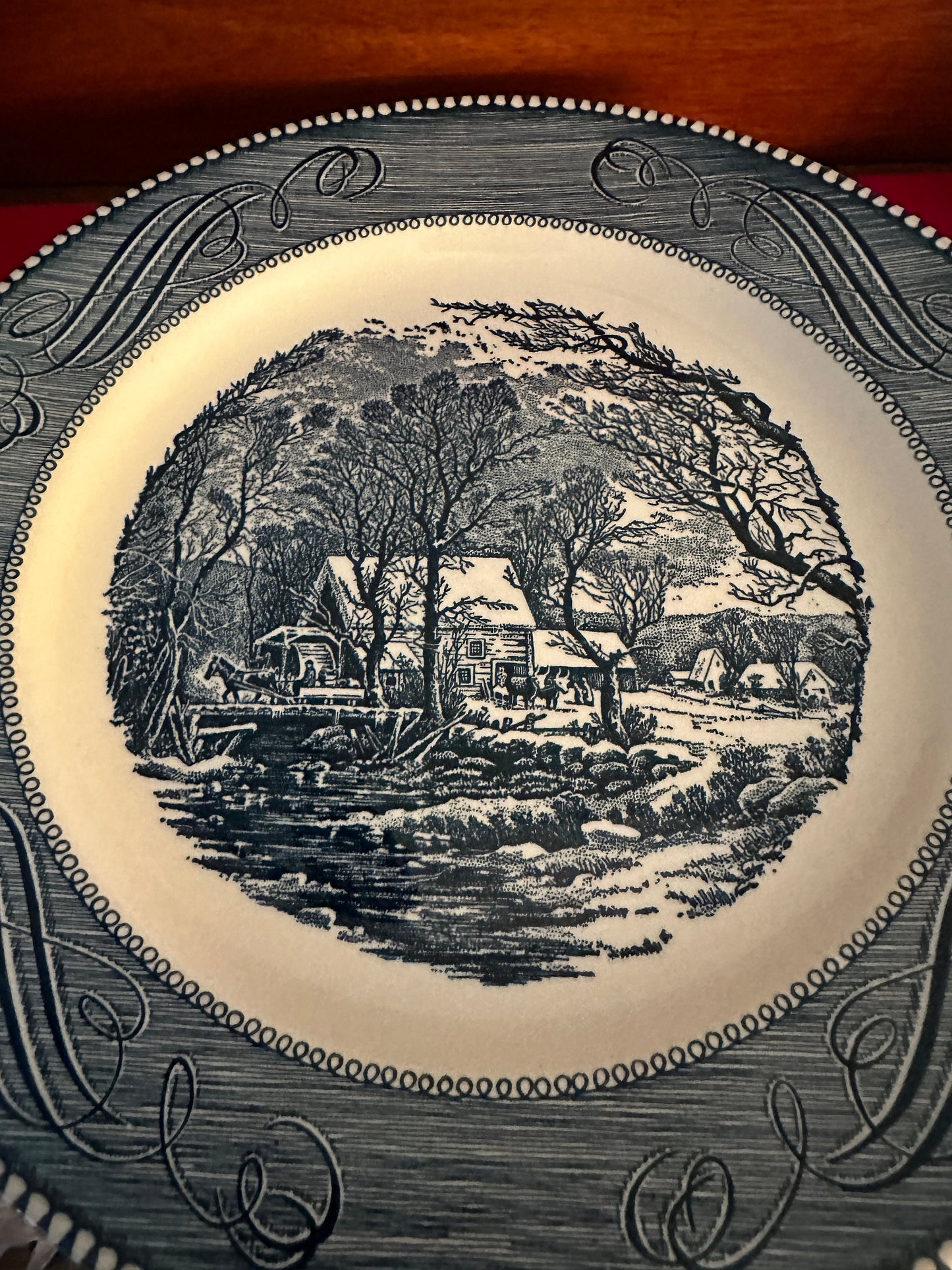 Vintage Currier & Ives Royal China Americana Blue Plate Royal-Ironstone Plate Lover Antiques and Vintage