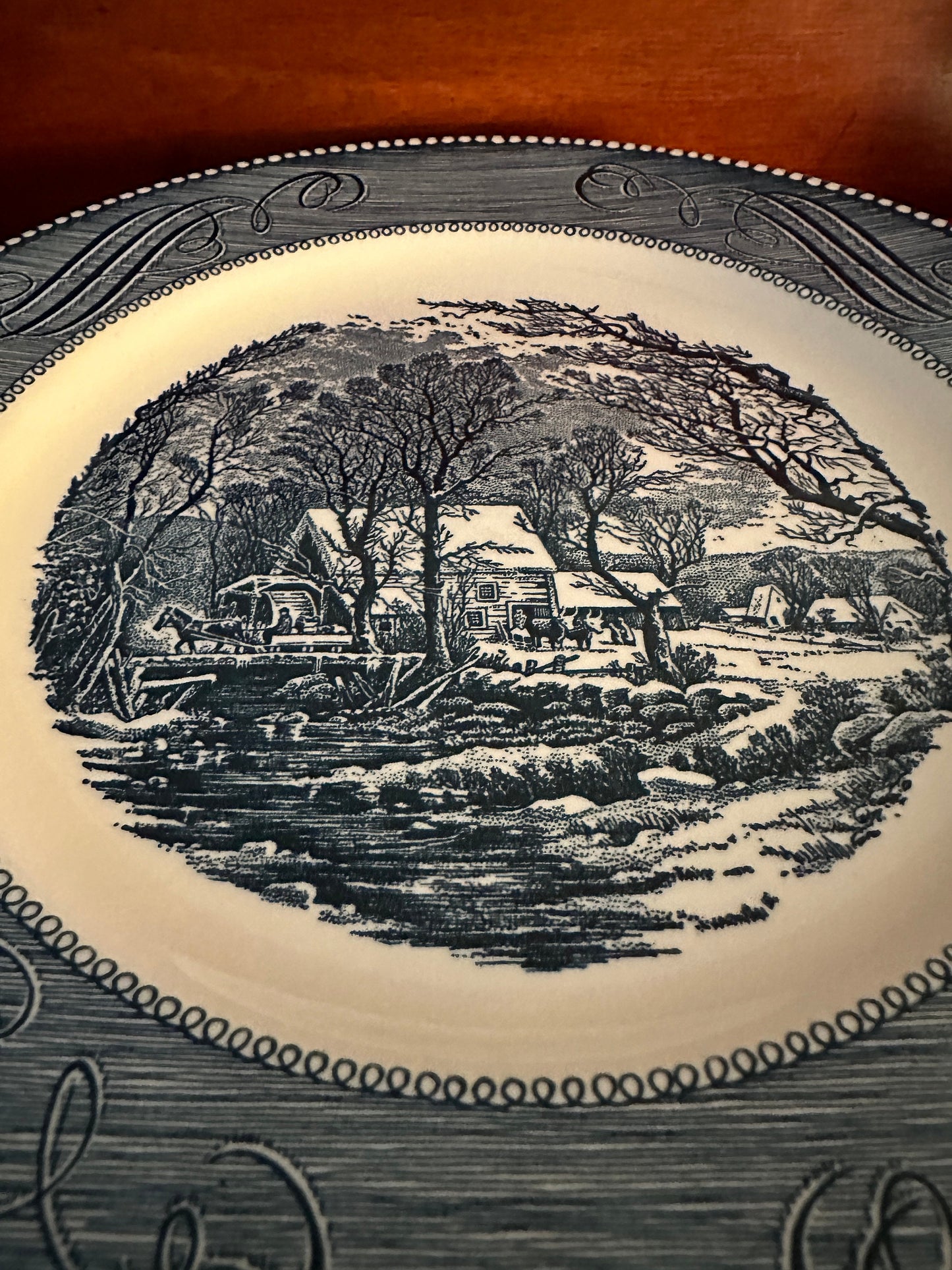 Vintage Currier & Ives Royal China Americana Blue Plate Royal-Ironstone Plate Lover Antiques and Vintage