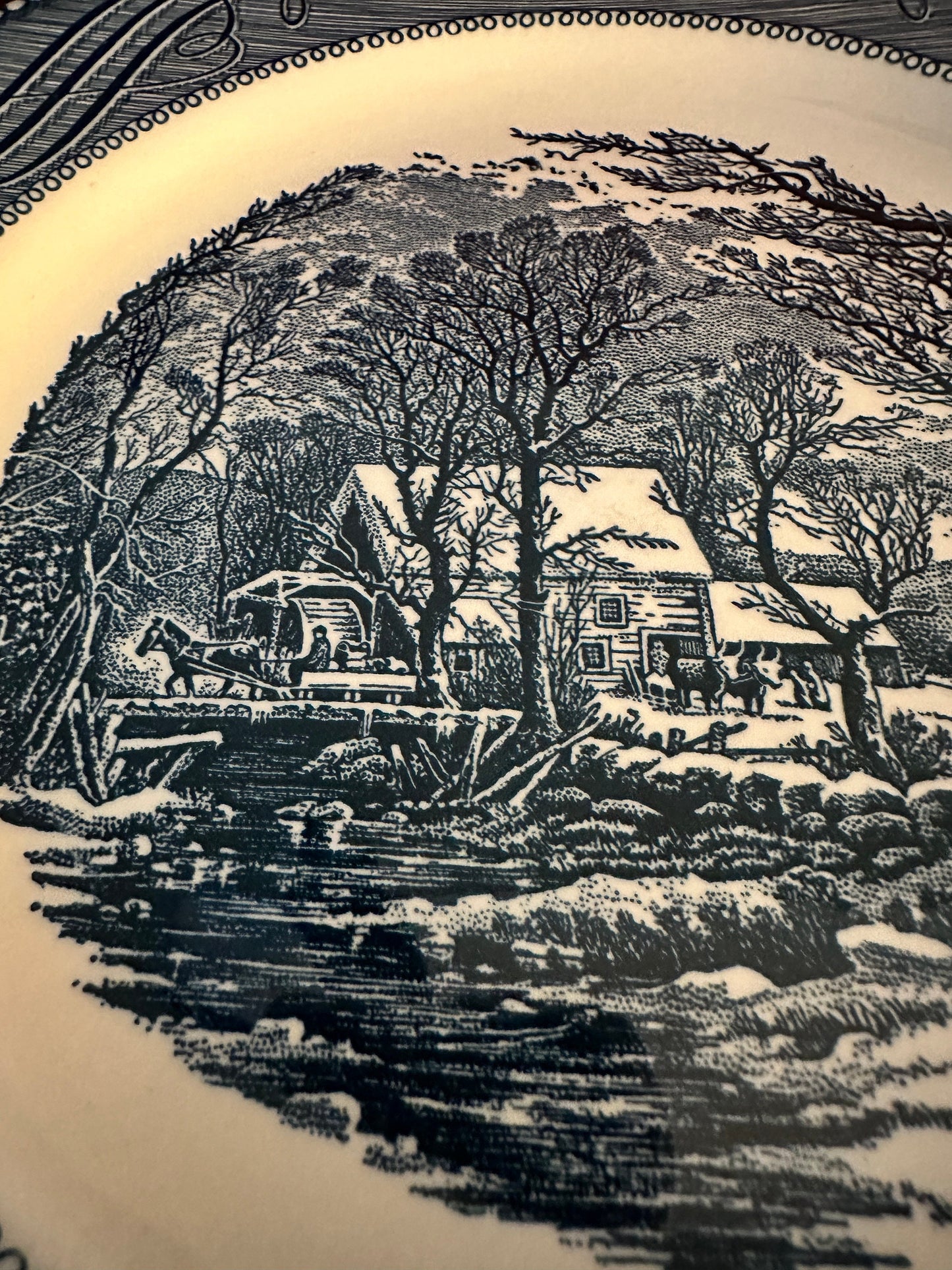 Vintage Currier & Ives Royal China Americana Blue Plate Royal-Ironstone Plate Lover Antiques and Vintage