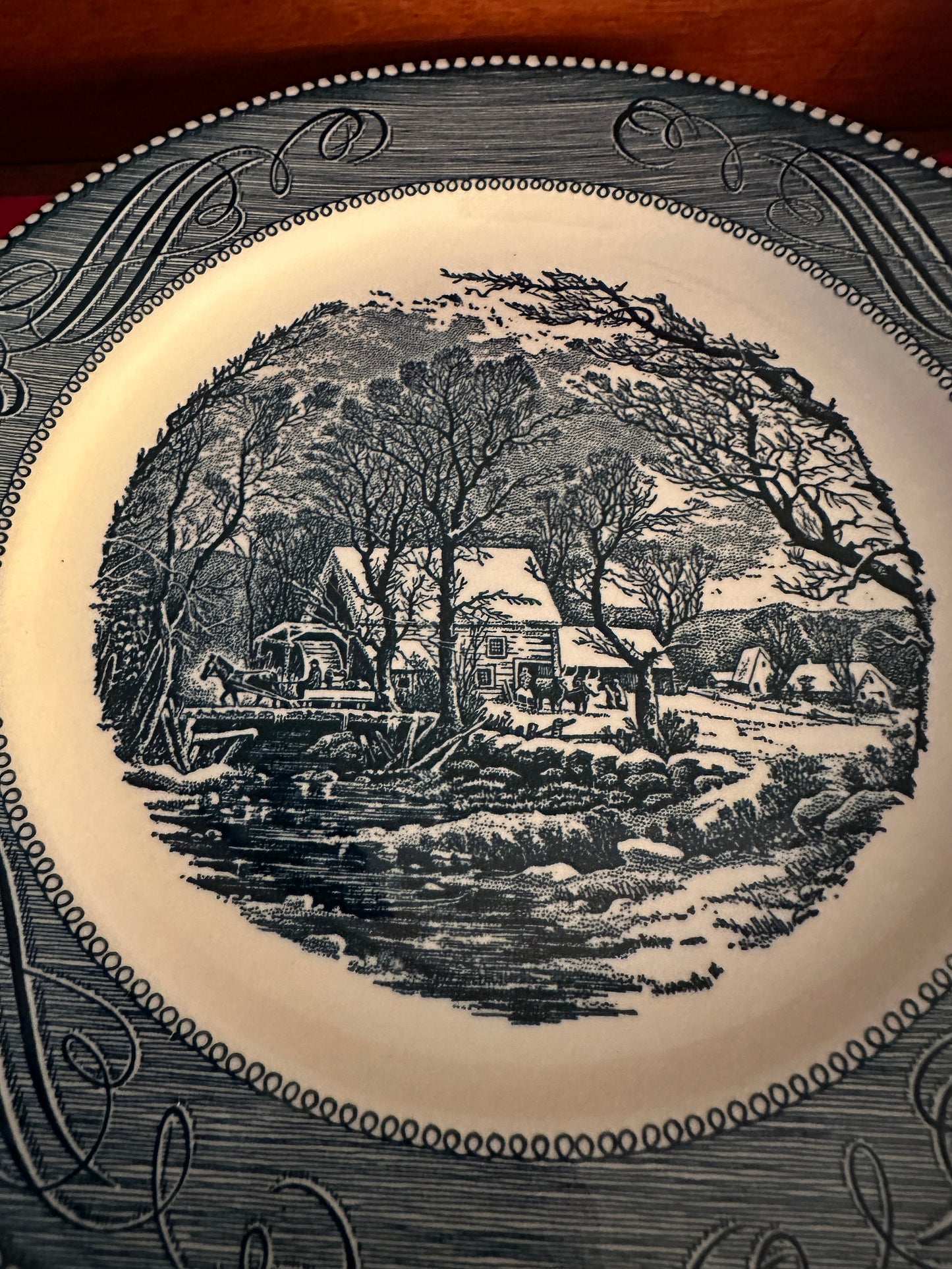 Vintage Currier & Ives Royal China Americana Blue Plate Royal-Ironstone Plate Lover Antiques and Vintage
