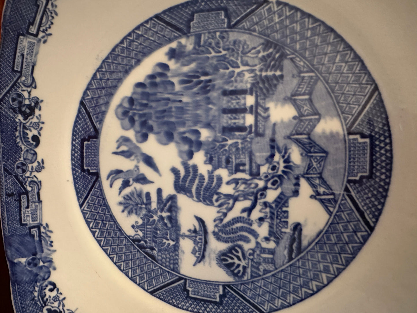 Antique Royal Staffordshire Blue & White Square Cake Plate, Willow Pattern Square Platter, Lover Antiques and Vintage