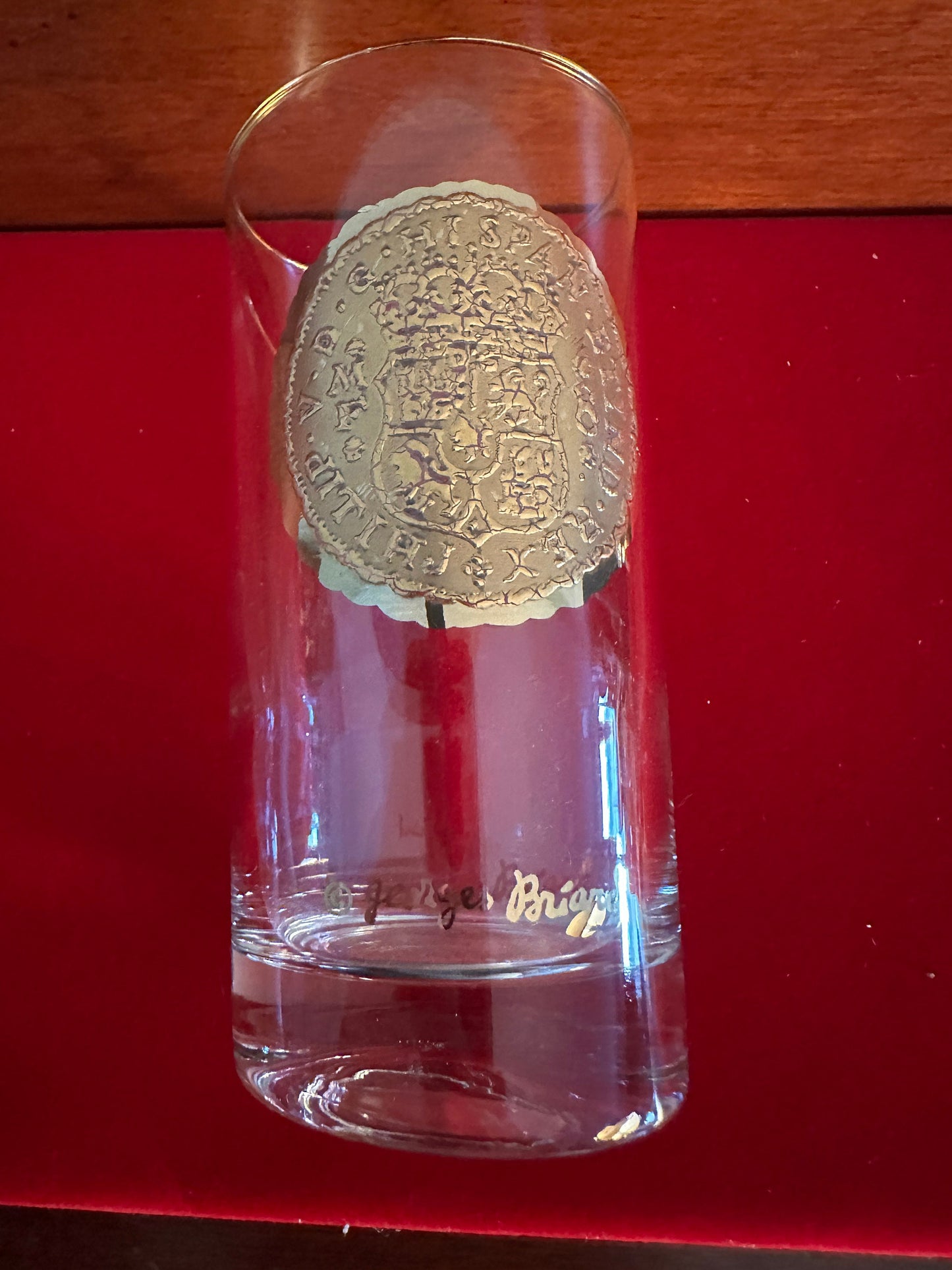 Vintage Georges Briard 24K Gold 5 1/2” Glass, 24K Glass High Ball Glass Dubloon Coin Design, Lover Antiques and Vintage