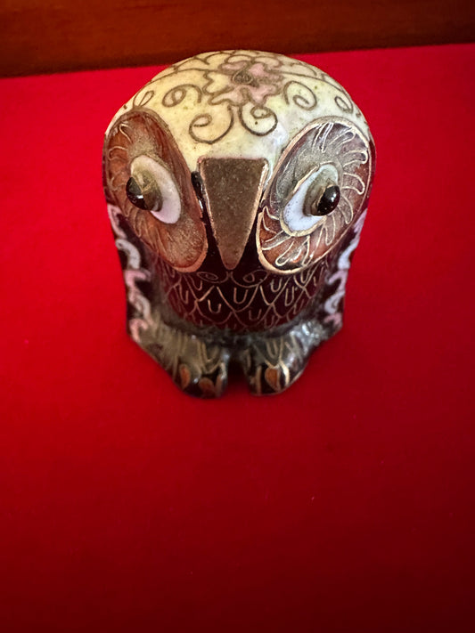 Vintage Cloisonné Enamel Owl Statue, Brass Enameled Owl Figurine, Owl Figurine, Lover Antiques and Vintage