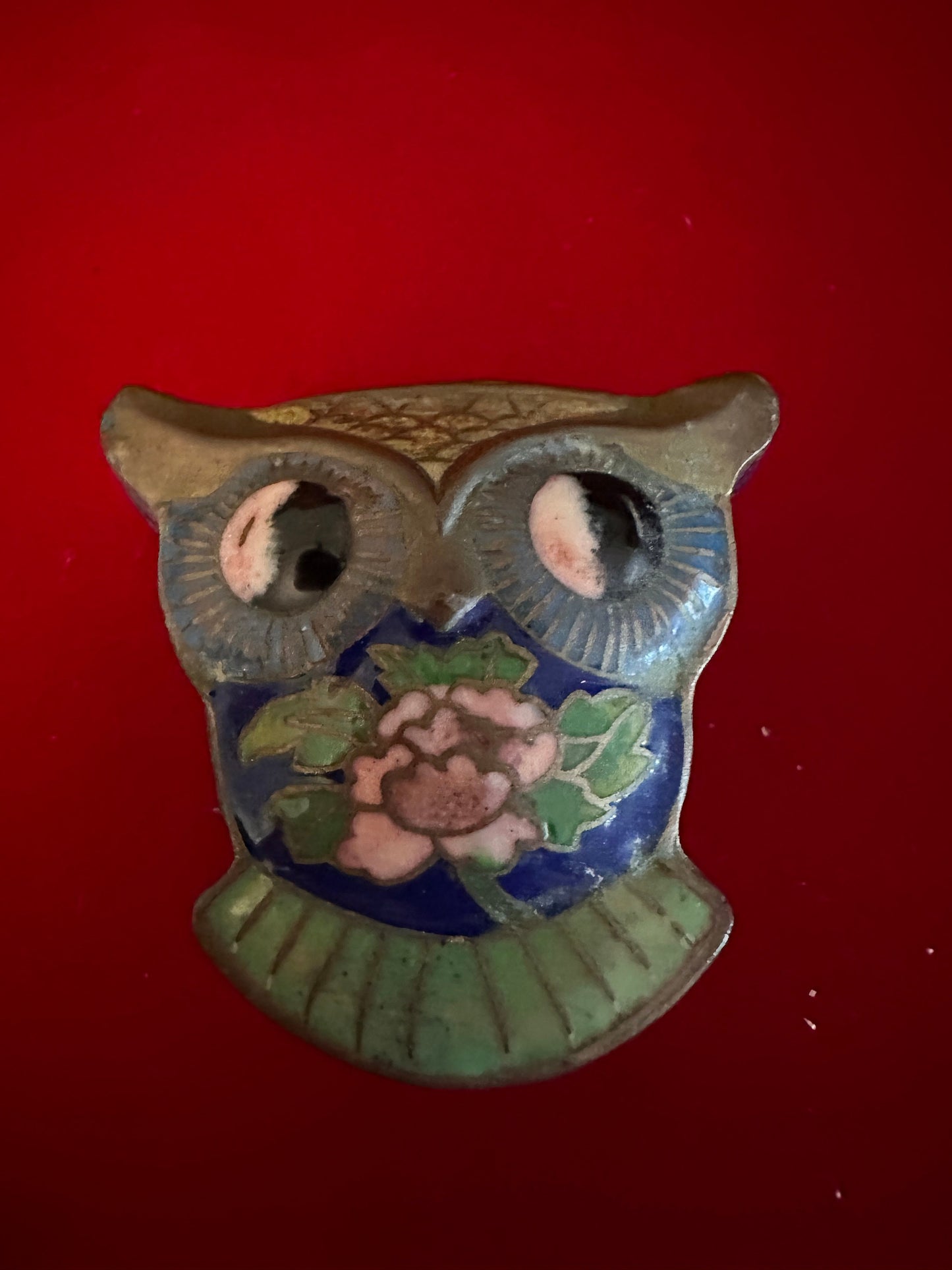 Vintage Cloisonné Enamel Owl Trinket Box, Brass Enamel Container, Owl Figurine, Lover Antiques and Vintage