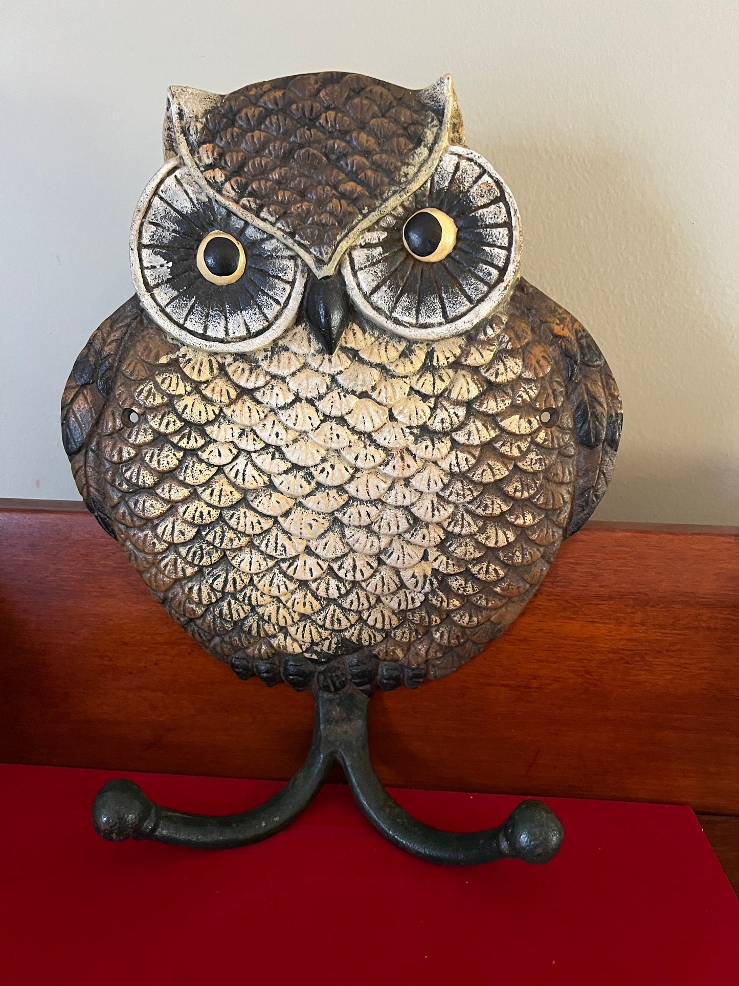 Vintage Cast Iron Owl Coat Holder, Cast Iron Owl Stand, Owl Holder Stand, Lover Antiques and Vintage