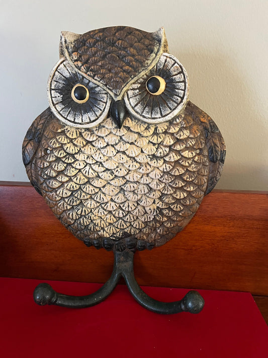 Vintage Cast Iron Owl Coat Holder, Cast Iron Owl Stand, Owl Holder Stand, Lover Antiques and Vintage