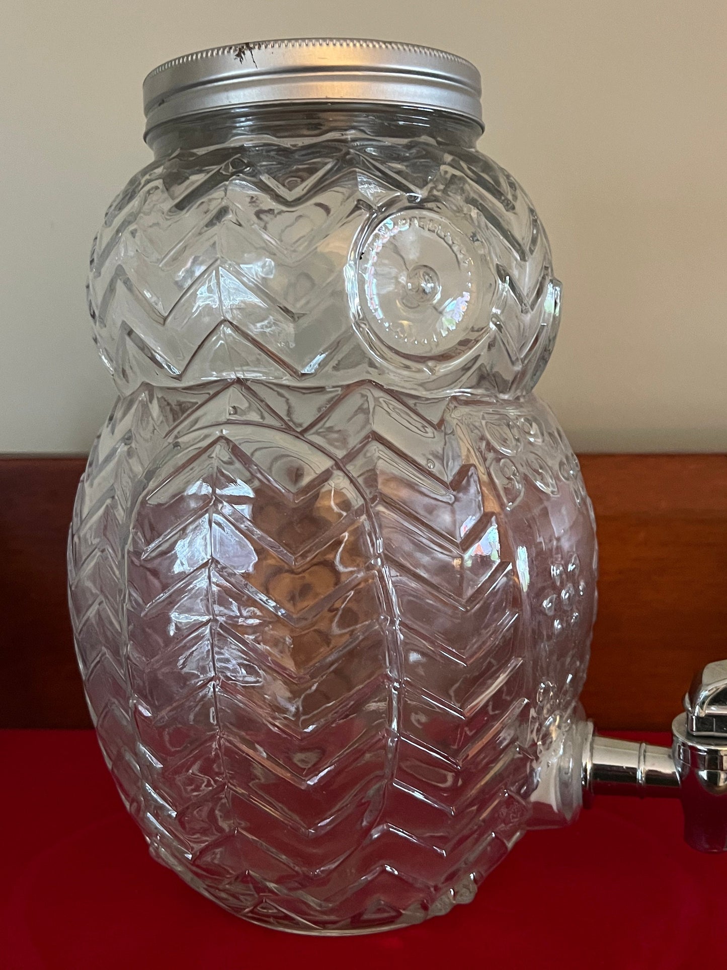 Vintage Glass Owl Dispenser with Spout, Owl Decanter with Spigot, Owl Shaped Glass Beverage Dispenser 5 Liters, Lover Antiques and Vintage