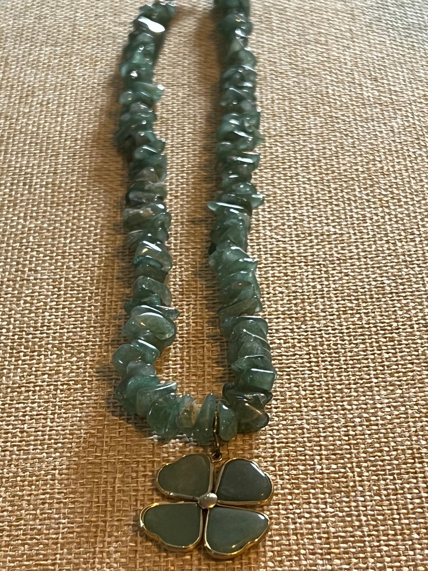 Vintage Jade Necklace with Heart Shaped 4 Leaf Clover Pendant, Vintage Jadeite Jewelry, Lover Antiques and Vintage