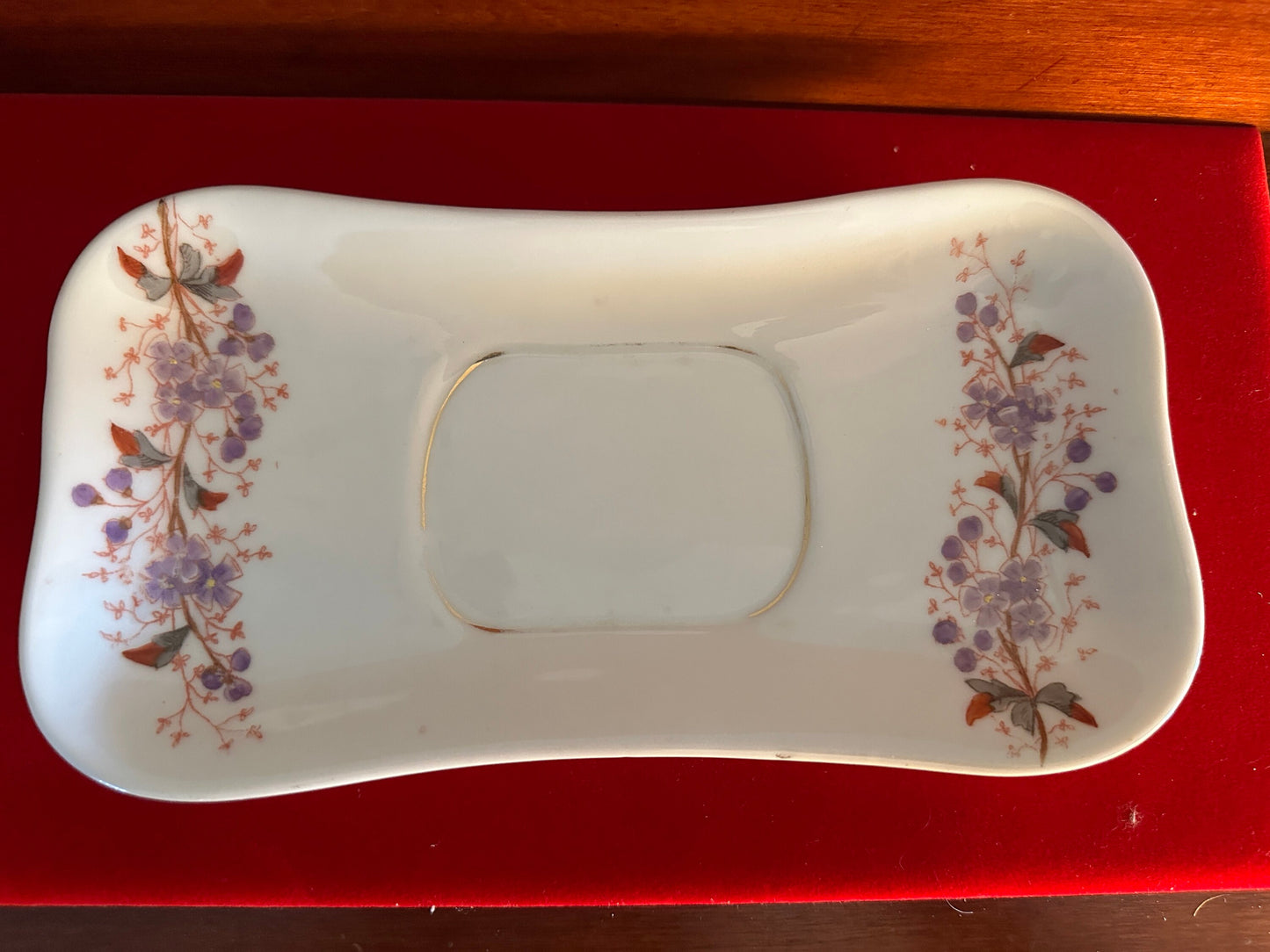 Antique Gutherz Carlsbad Porcelain Purple Florals Dish Tray, Stamped 1460 43, Lover Antiques and Vintage