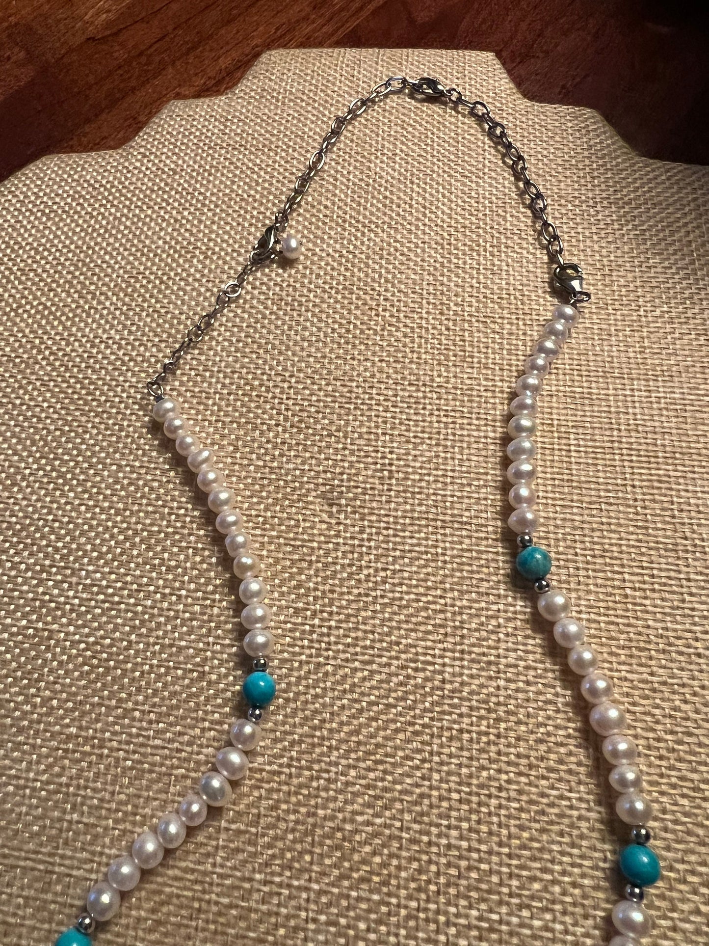 Vintage Sterling Silver and Turquoise Pendant and Pearl Beaded Strand Necklace, Lover Antiques and Vintage