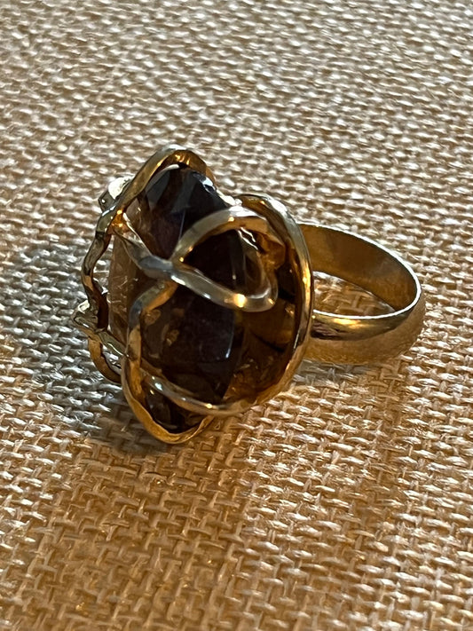 Vintage Hattie Carnegie Tiger Eye Caged Ring, Bold Statement Ring, Lover Antiques and Vintage
