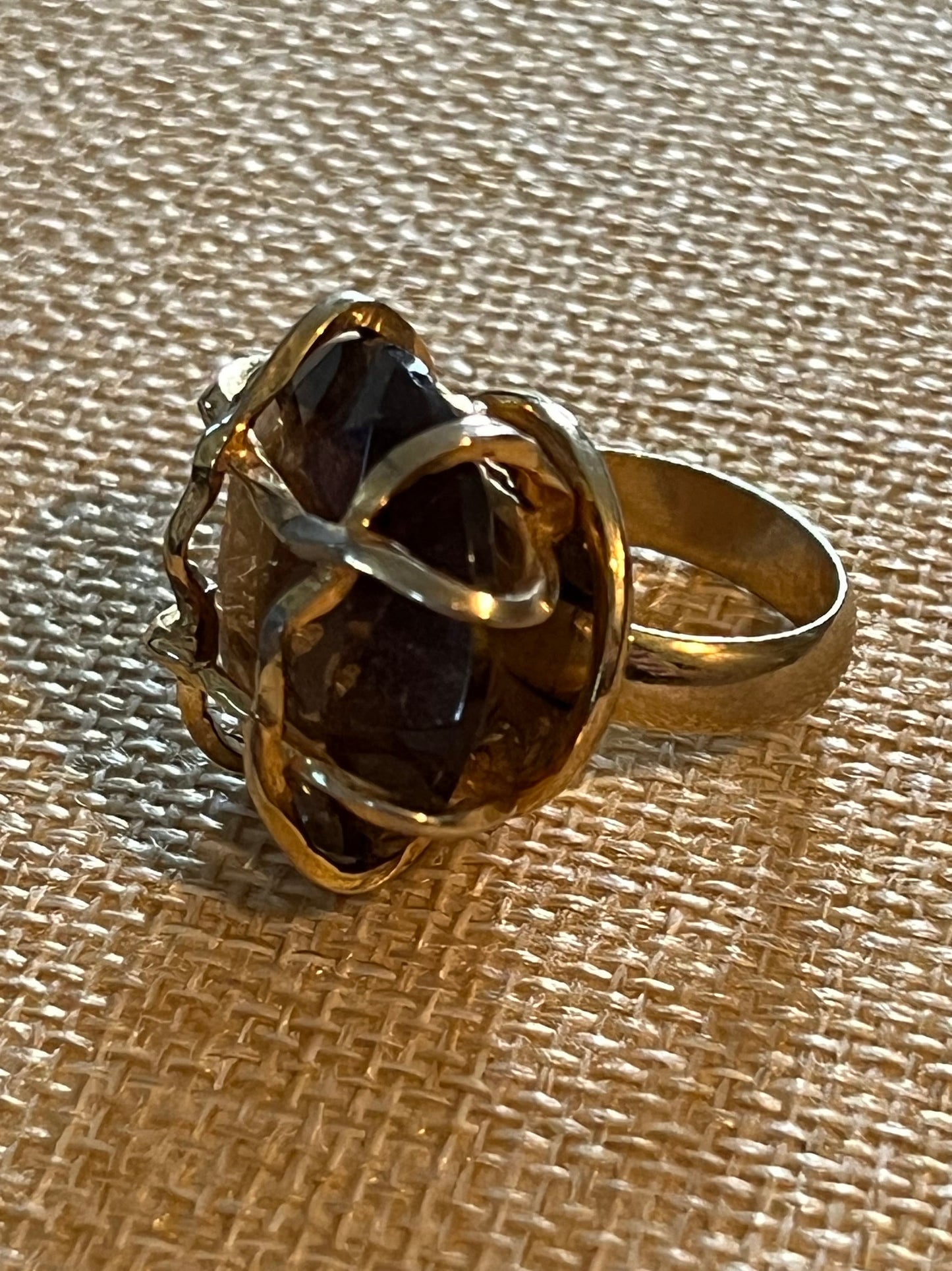 Vintage Hattie Carnegie Tiger Eye Caged Ring, Bold Statement Ring, Lover Antiques and Vintage