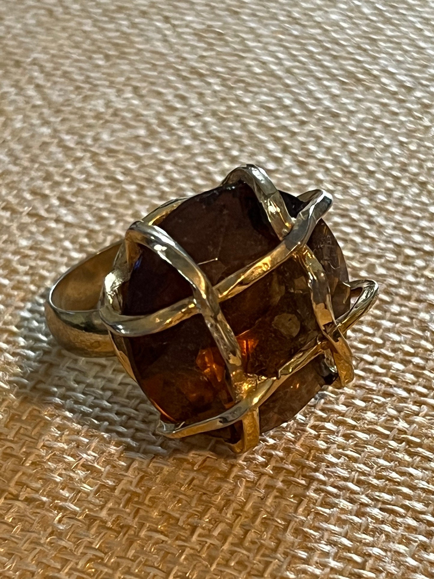 Vintage Hattie Carnegie Tiger Eye Caged Ring, Bold Statement Ring, Lover Antiques and Vintage