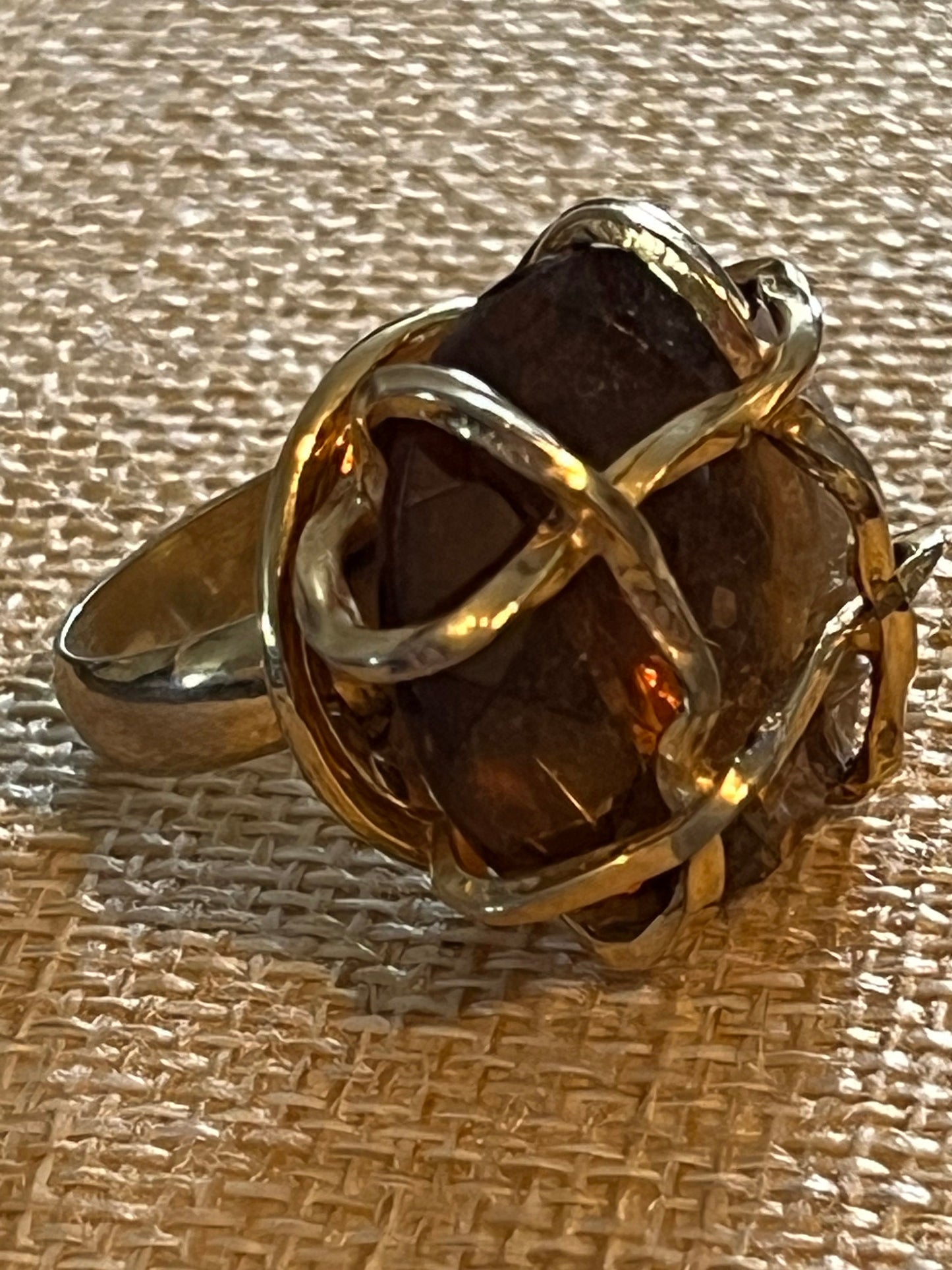 Vintage Hattie Carnegie Tiger Eye Caged Ring, Bold Statement Ring, Lover Antiques and Vintage