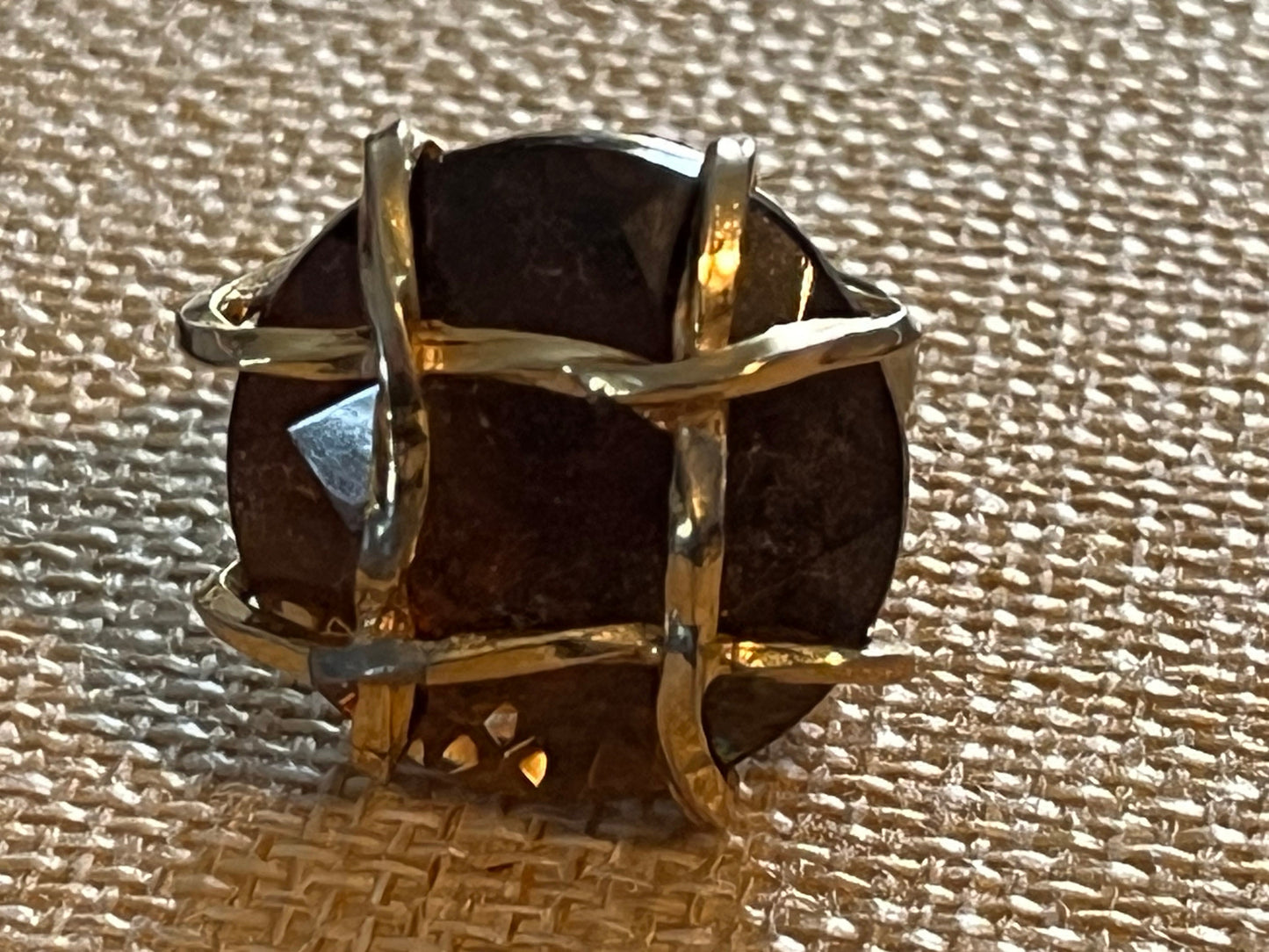 Vintage Hattie Carnegie Tiger Eye Caged Ring, Bold Statement Ring, Lover Antiques and Vintage