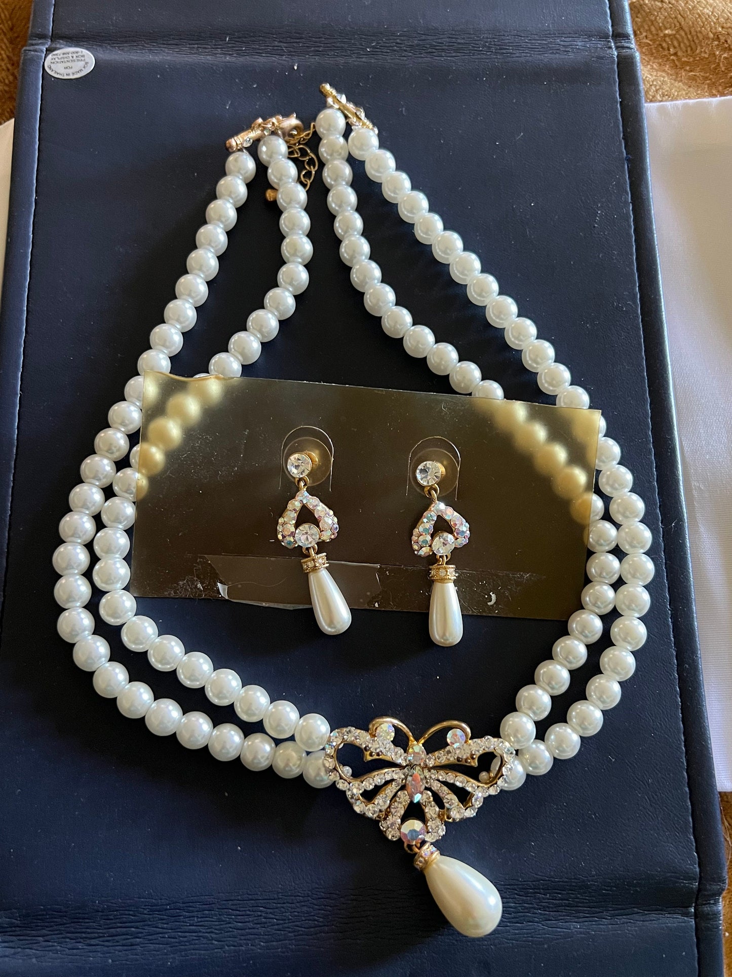 Vintage Butterfly Rhinestones and Faux Pearl Necklace & Matching Earrings Set, Michael’s Jewelers of CT, Lover Antiques and Vintage