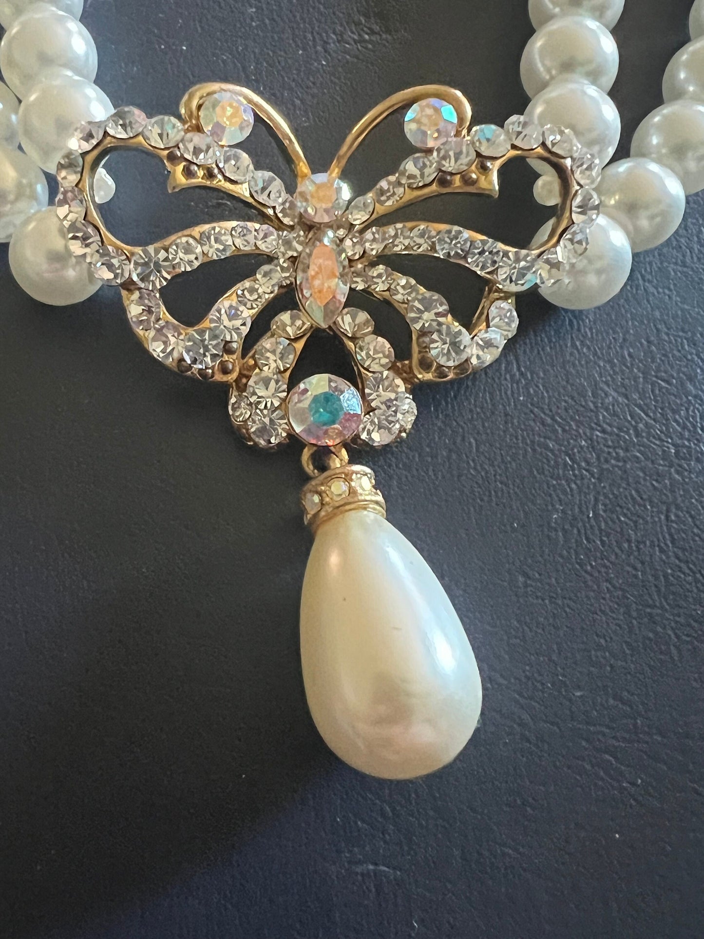Vintage Butterfly Rhinestones and Faux Pearl Necklace & Matching Earrings Set, Michael’s Jewelers of CT, Lover Antiques and Vintage