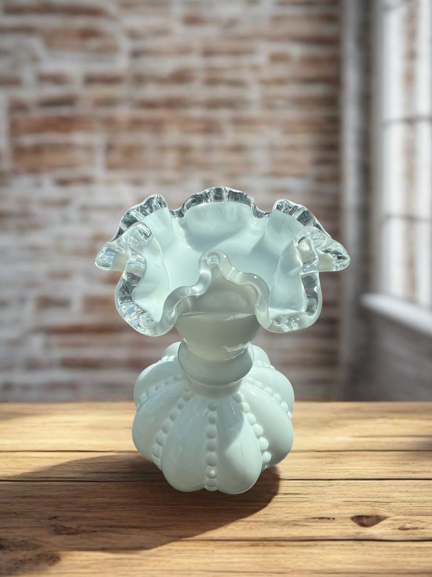 Vintage Fenton Silvercrest Beaded Melon Vase, Fenton White Milk Glass Vase, Lover Antiques and Vintage