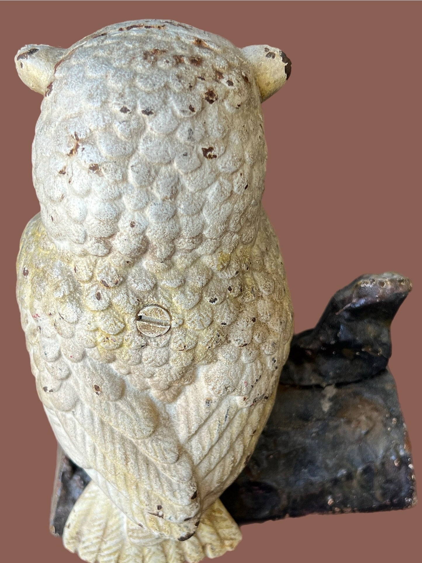 Antique Cast Iron Owl Statue, Bird Coin Bank, Owl with Glass Eyes, Lover Antiques and Vintage