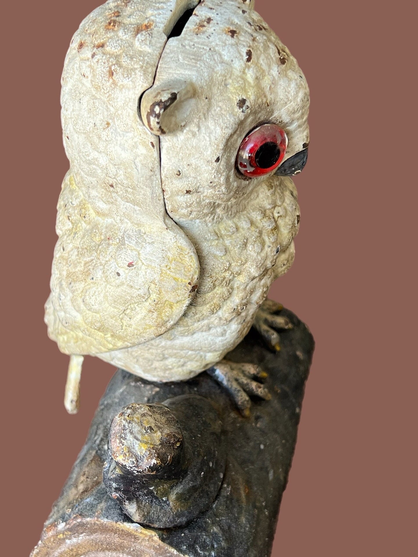 Antique Cast Iron Owl Statue, Bird Coin Bank, Owl with Glass Eyes, Lover Antiques and Vintage