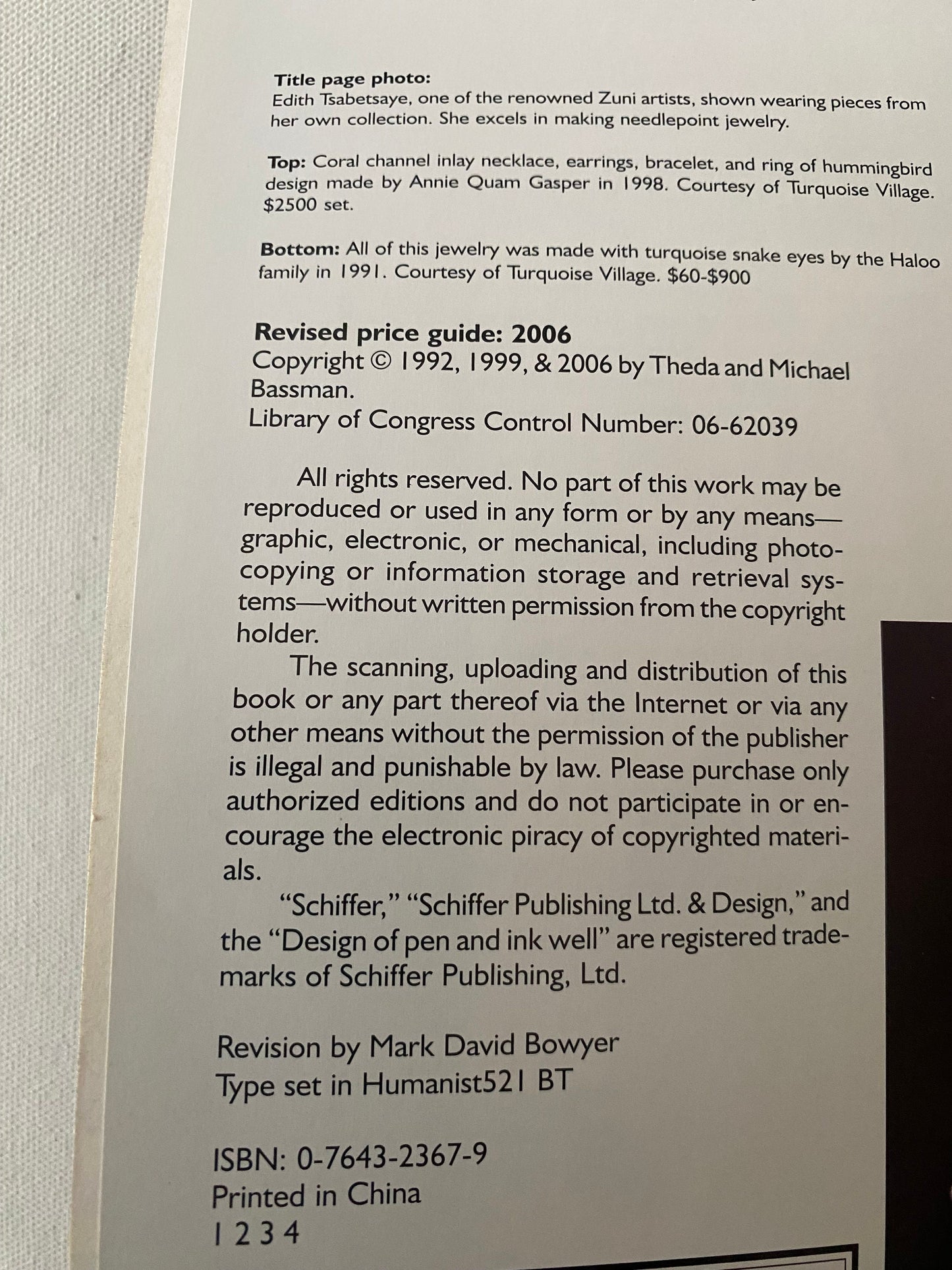 Zuni Jewelry Book, Revised and Expanded 3rd Edition with Price Guide, by Theda and Michael Bassman, Lover Antiques and Vintage